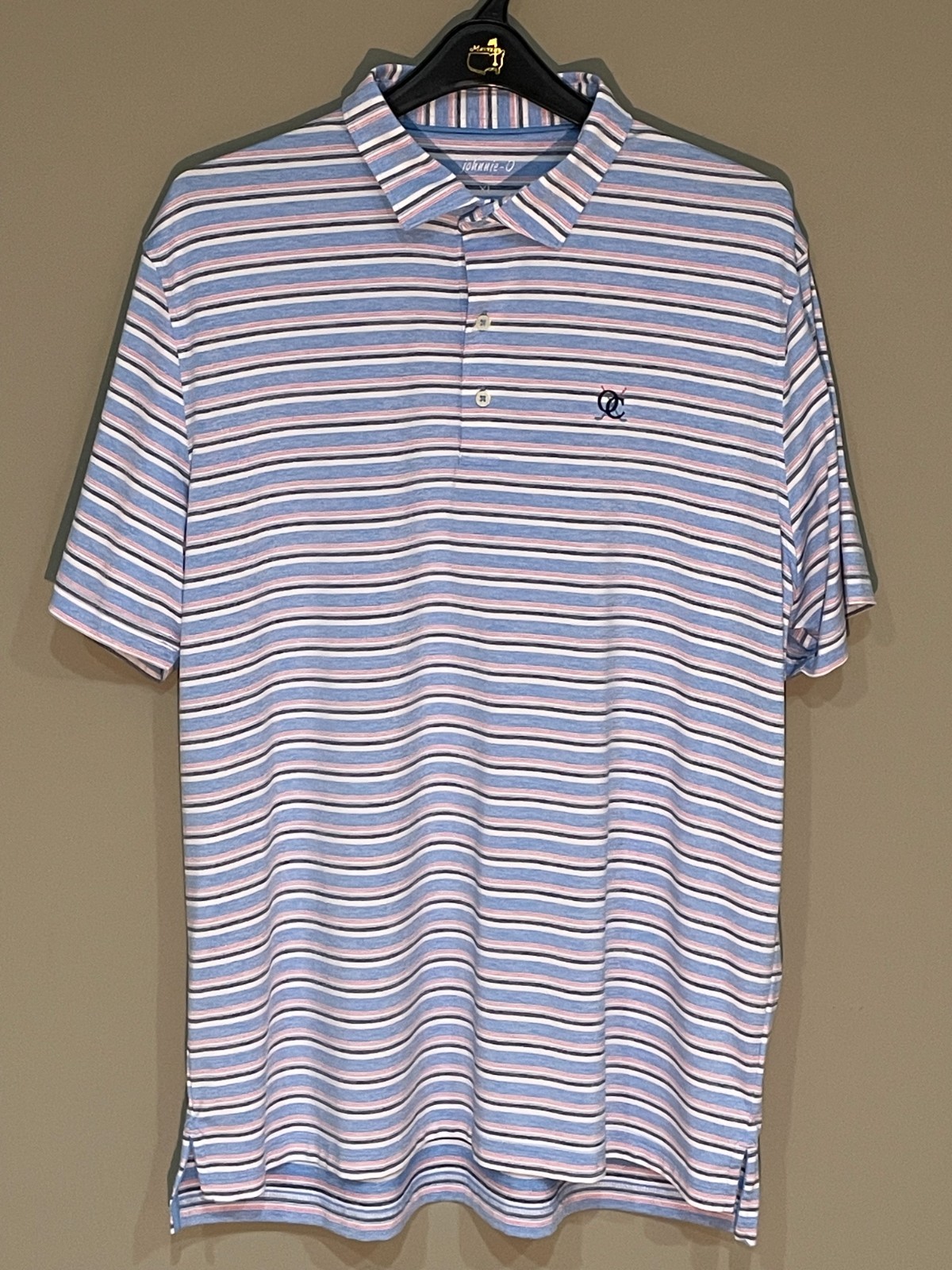 Johnnie-O Mens XL Blue Striped Performance Golf Polo Shirt Short Sleeve Stretch