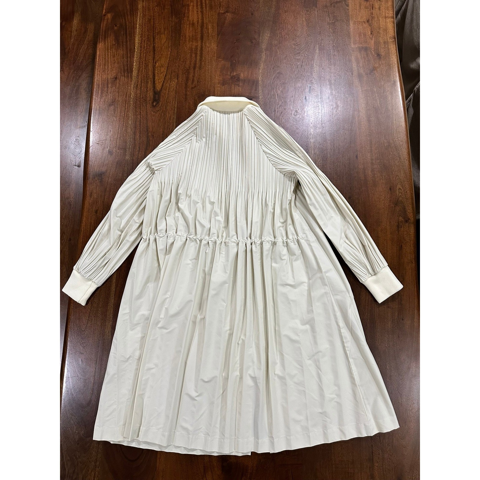 Pleats Please Issey Miyake Ivory Pleated Zip Front Long Coat Size 2