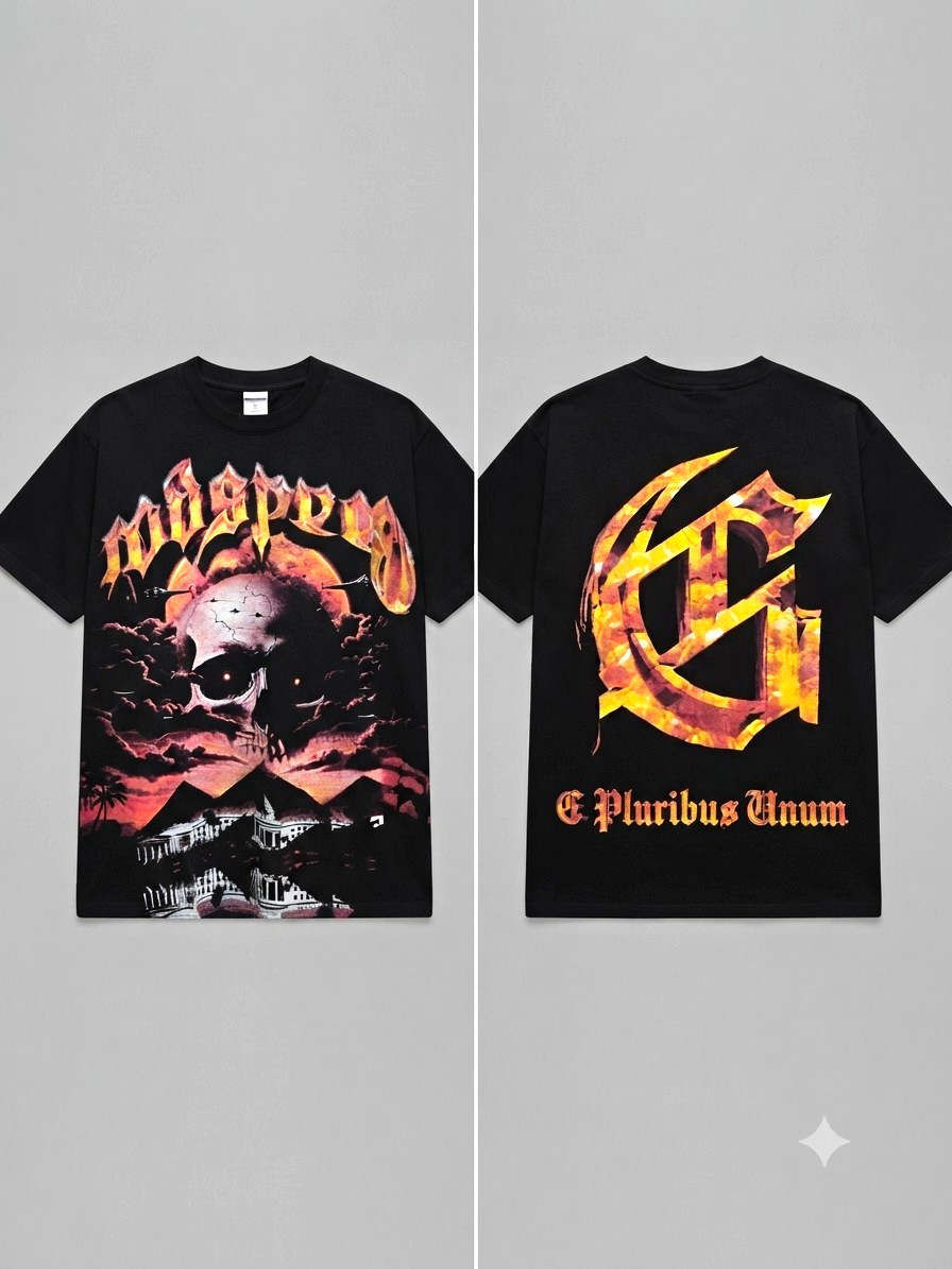 GODSPEED Graphic Black Tee with Orange-Pink Skull Print GODSPEED Graphic Black Tee with Orange-Pink Skull Print