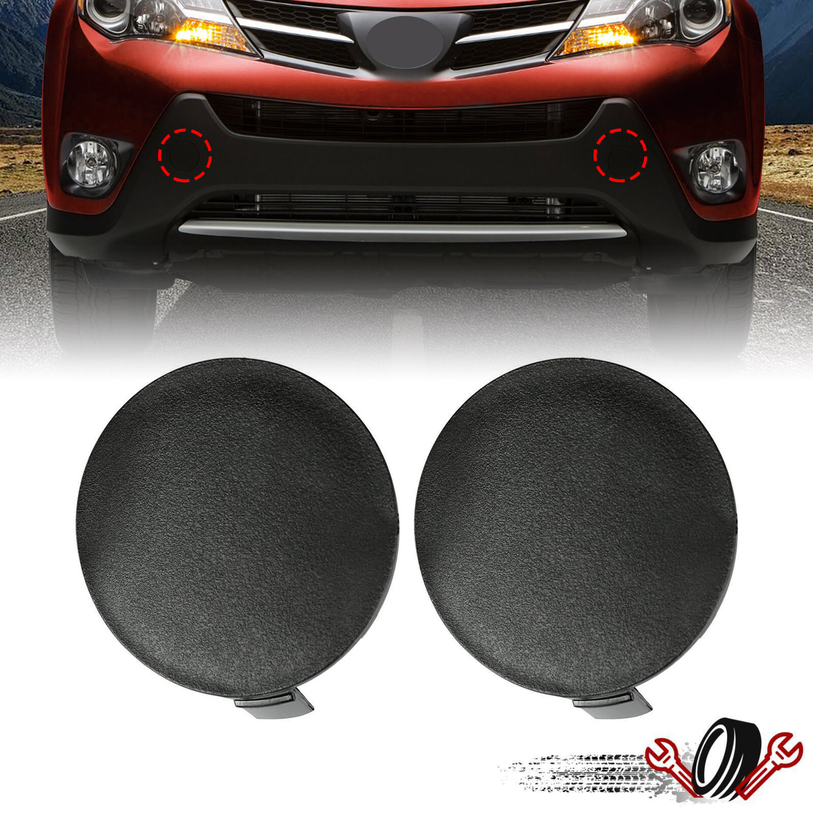 Pair Front Bumper Tow Hook Cover Caps For Toyota RAV4 2013 2014 2015 2PCS LH&RH