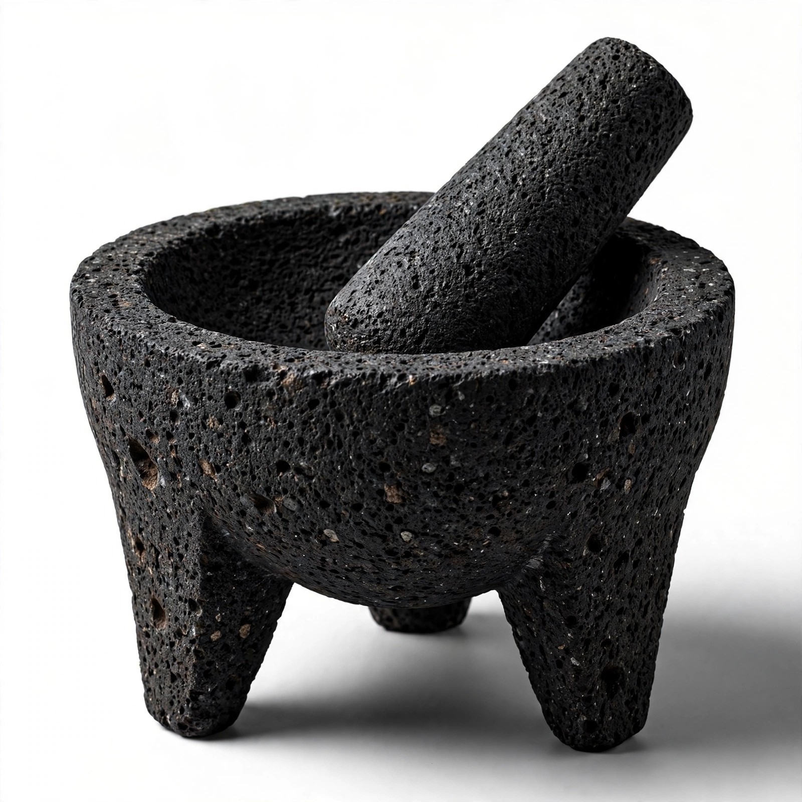 8in Volcanic Stone Molcajete Mortar & Pestle, Dark Gray, 3-Leg