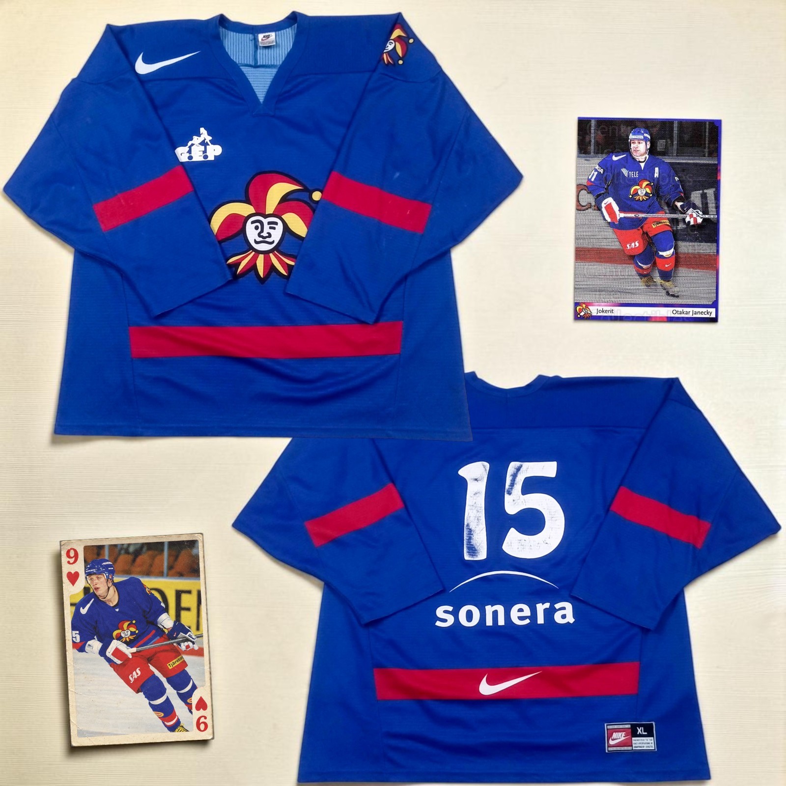 RARE VTG 90s Nike Jokerit Helsinki #15 Antti Törmänen Replica Hockey Jersey XL