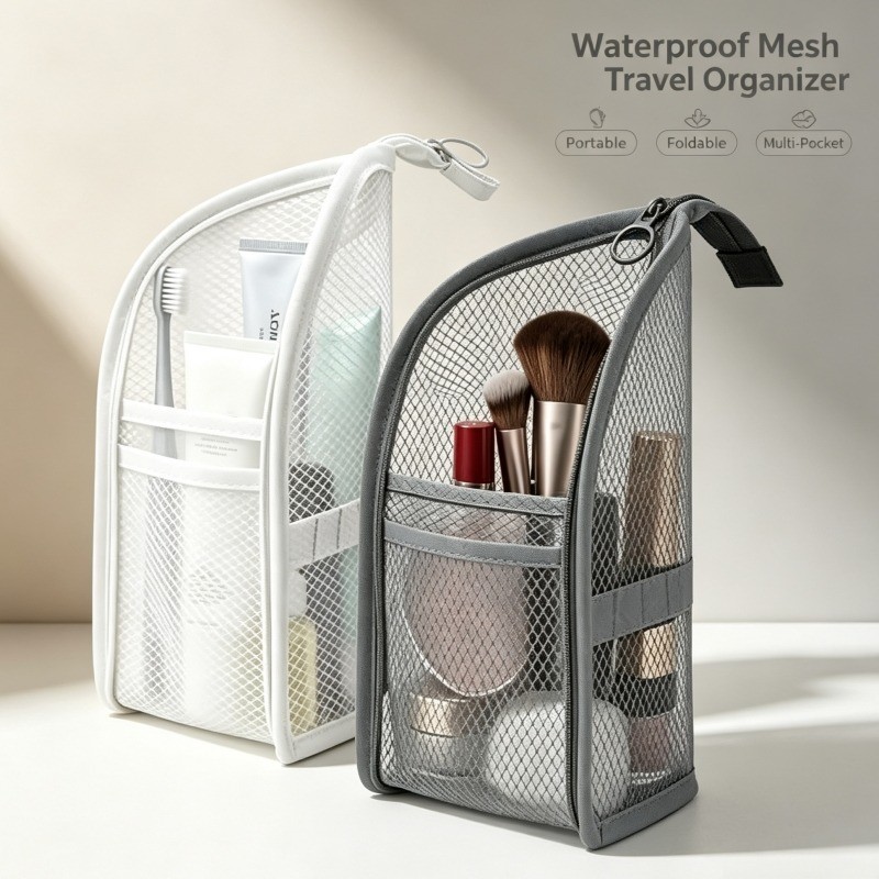 2 Pcs Standing Toiletry Bag Travel Makeup Organizer Waterproof Cosmetic Pouch