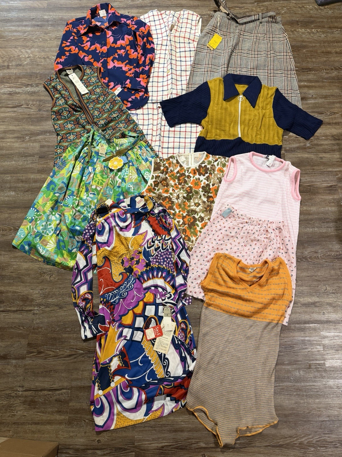 Vintage 60s 70s Women’s Clothing Lot Deadstock New Lot 11 Pieces Dresses 2 Piece