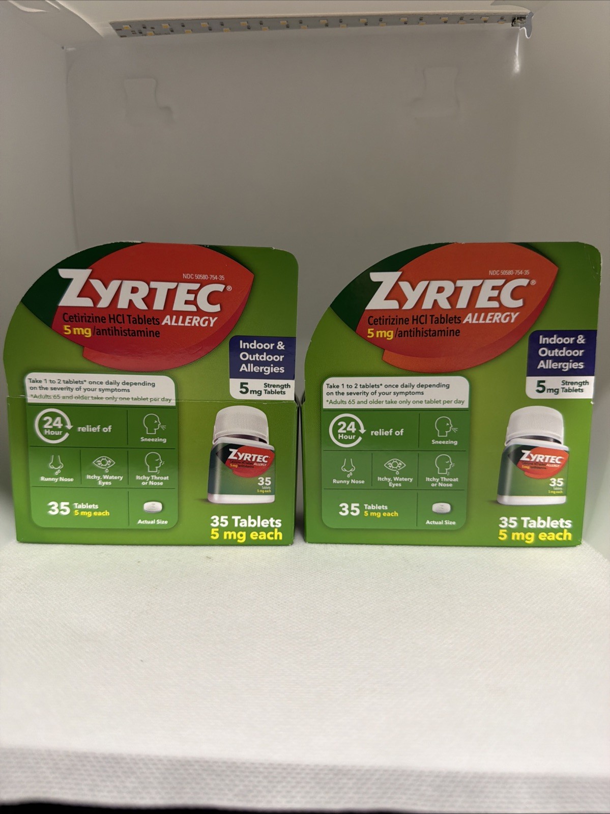 LOT OF 2 Zyrtec Allergy Relief 5 mg 35 Tabs, EXP 07/2027 & 05/2028