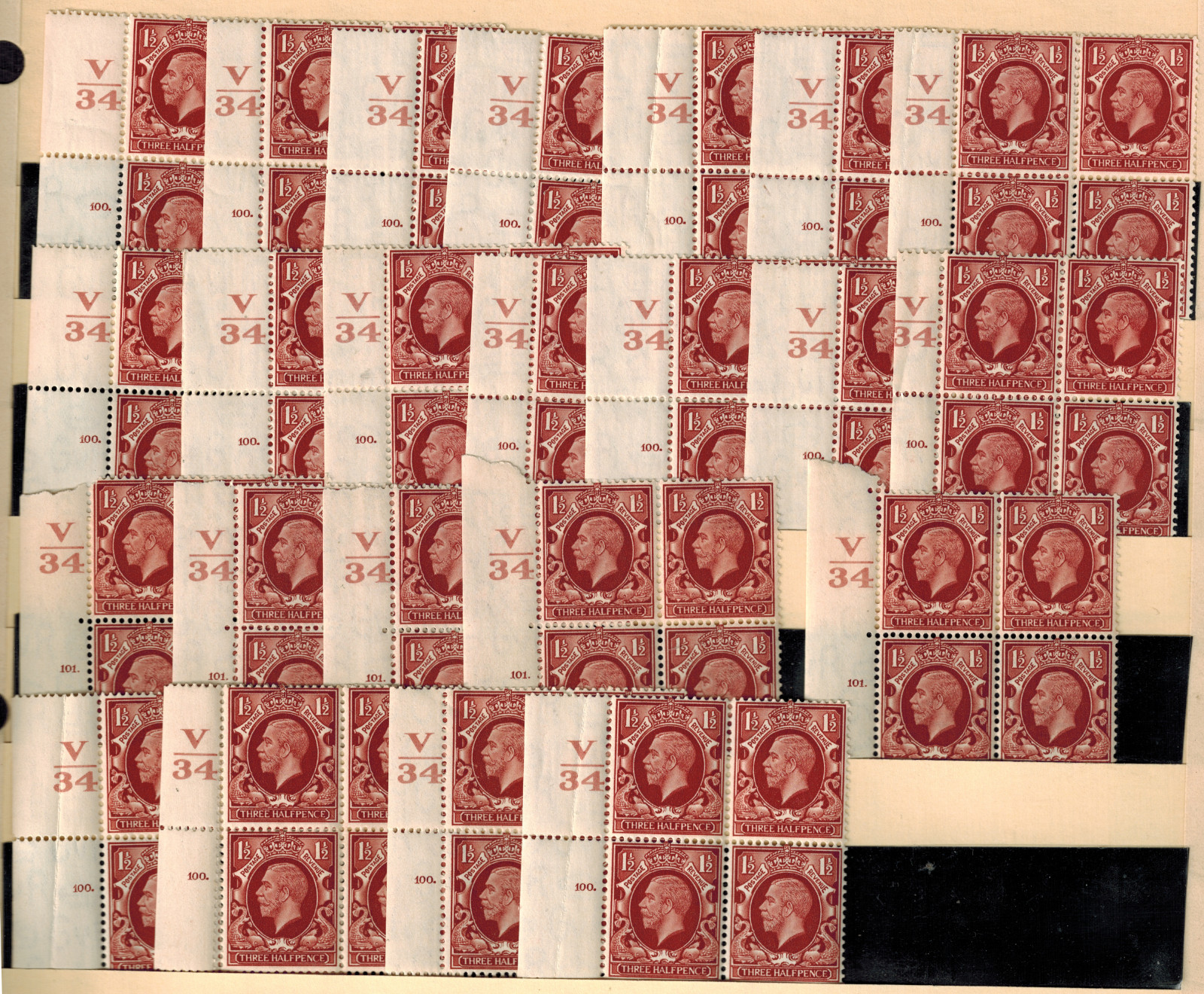 Great Britain 1934 KGV 3 1/2d Red Brown 22 V/34 Cylinder Control Blocks of 4Mint Great Britain 1934 KGV 3 1/2d Red Brown 22 V/34 Cylinder Control Blocks of 4Mint