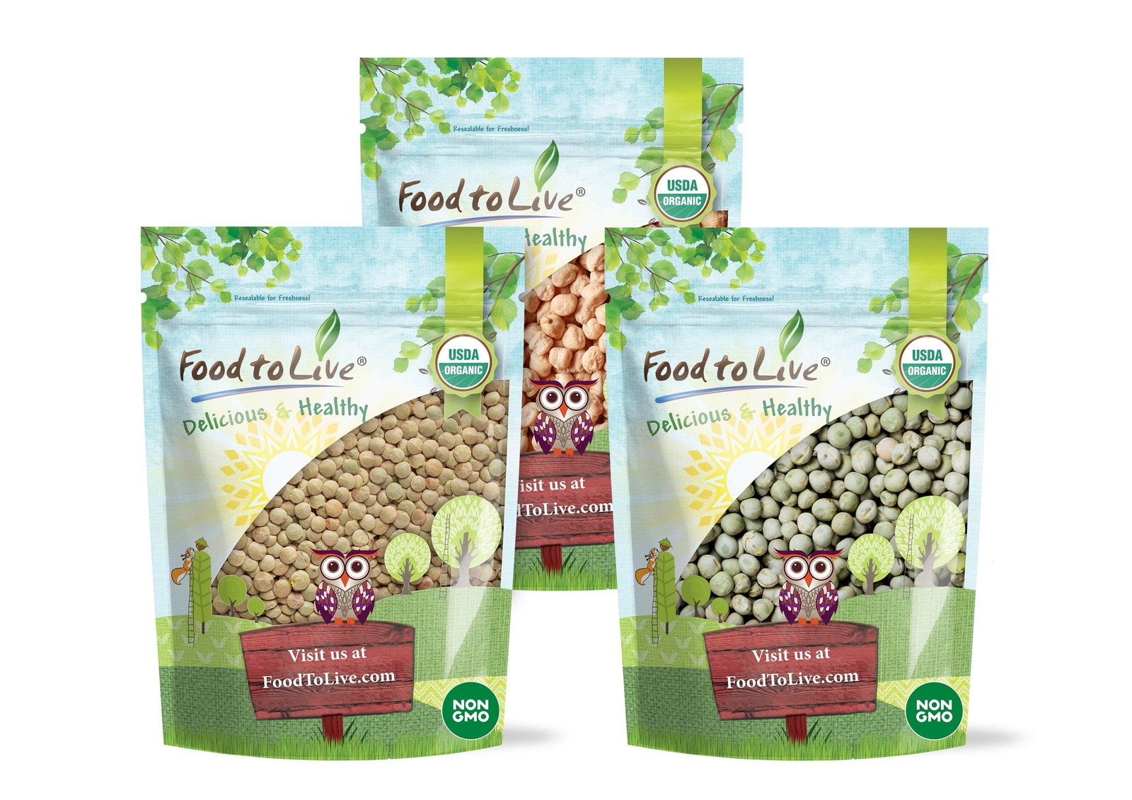 Organic Pulses Bundle,3 Pack –Green Peas(5LB),Green Lentils (5LB),Chickpeas(5LB)