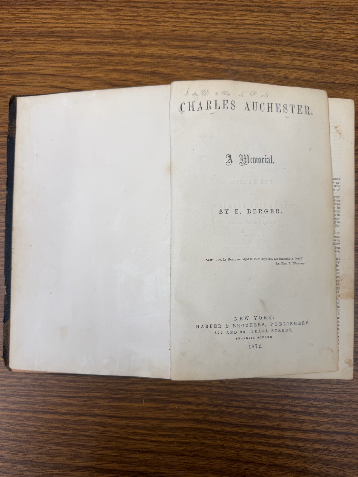Charles Auchester: A Memorial – E. Berger, Harper & Brothers, 1872