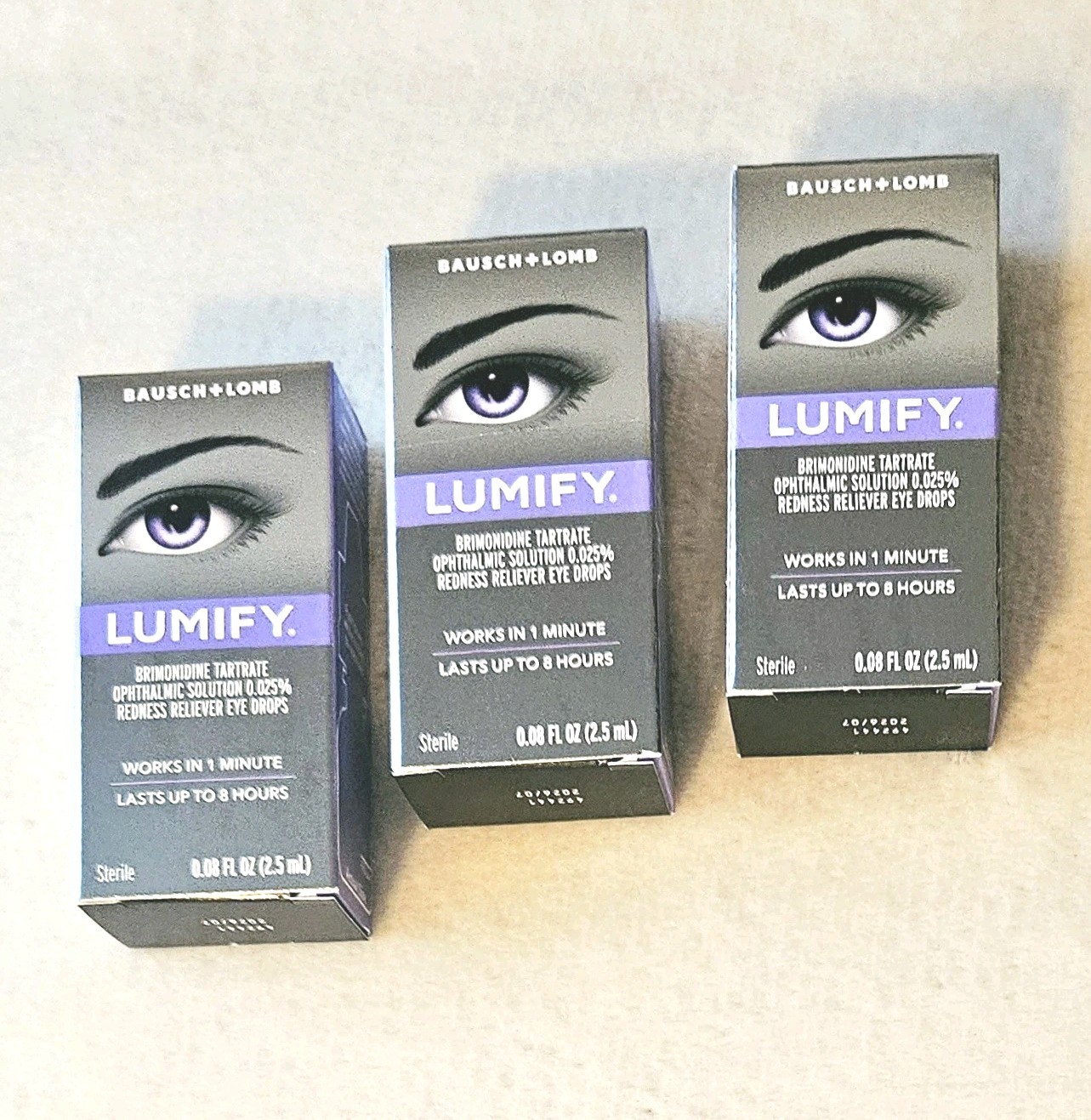 Lot 3x Bausch+Lomb Lumify Redness Reliever Eye Drops 0.08 oz (2.5mL)