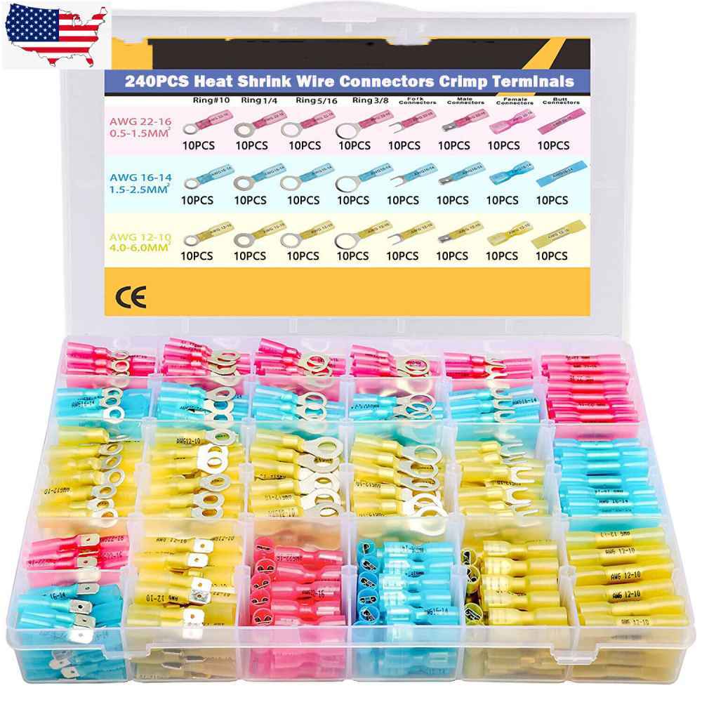 US 240pc/Set Heat Shrink Marine Automotive Terminals Waterproof Wire Connectors US 240pc/Set Heat Shrink Marine Automotive Terminals Waterproof Wire Connectors