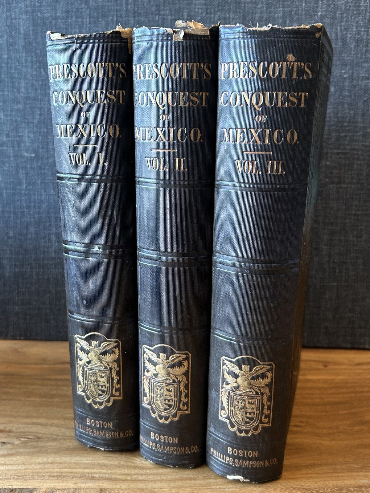 Prescott’s Conquest of Mexico 1856, complete 3 volume set, very good condition