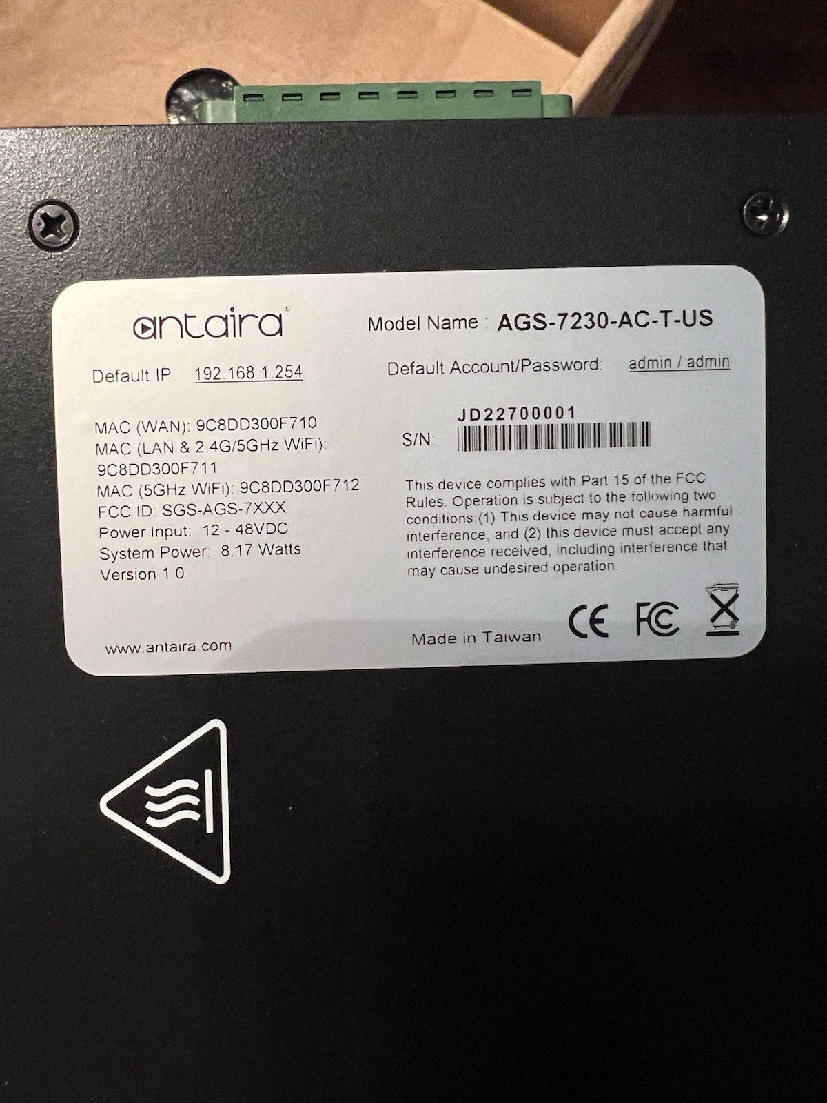 ANTAIRA ARS-7235-AC-T / ARS7235ACT - INDUSTRIAL DUAL RADIO WIRELESS ACCESS POINT