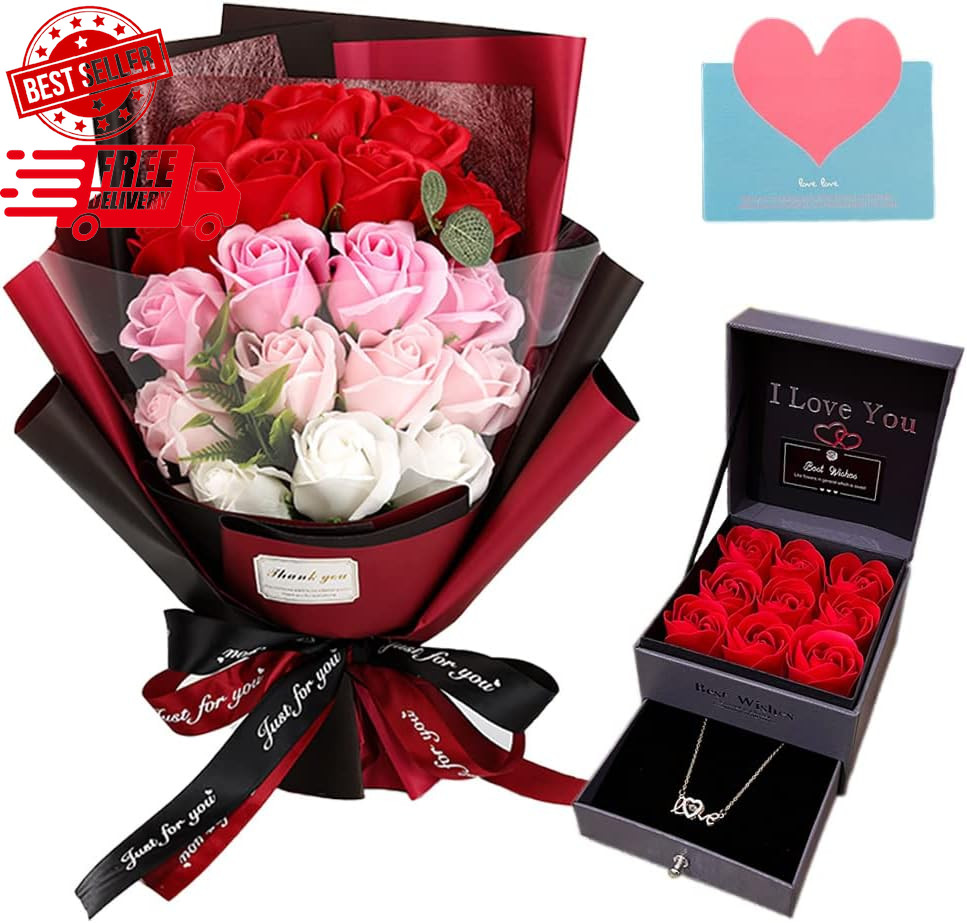 Roses Bouquet Artificial Flower - Preserved Red Rose Flowers with Love Necklace Roses Bouquet Artificial Flower - Preserved Red Rose Flowers with Love Necklace