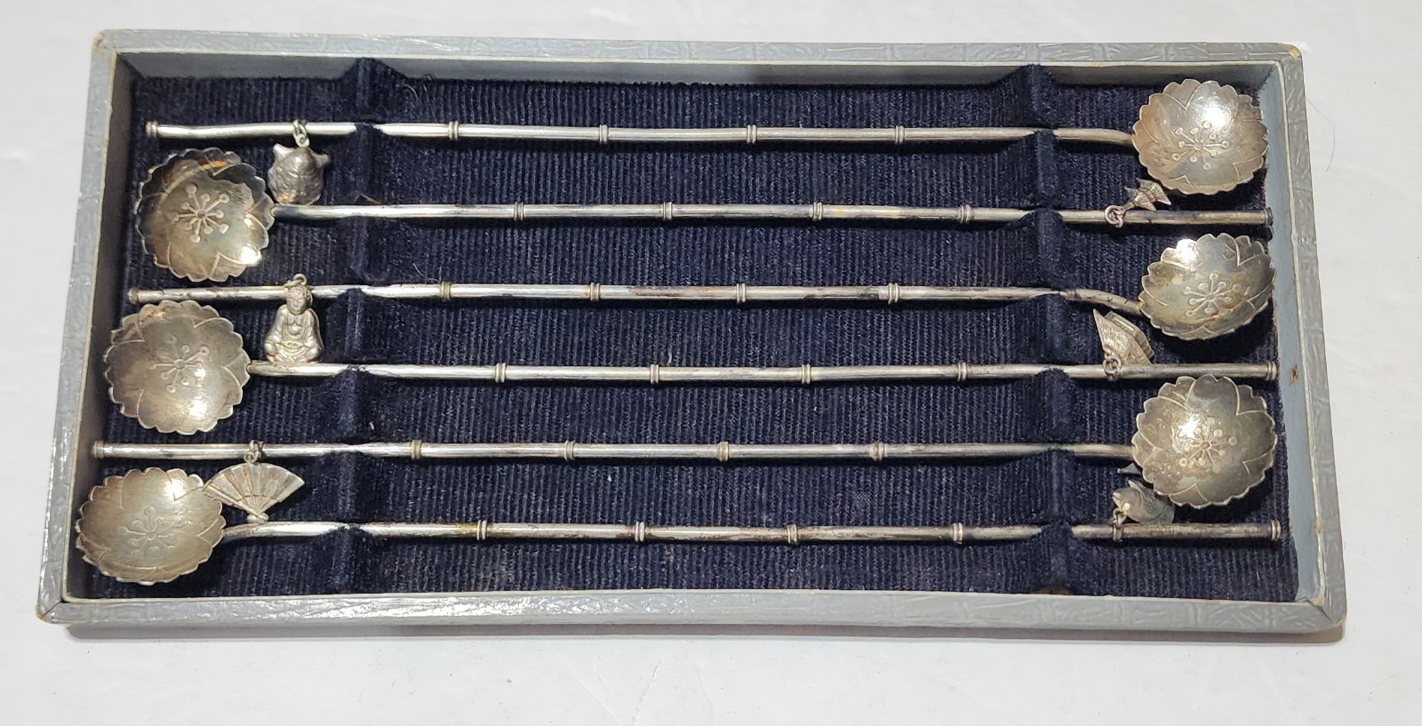 Vtg Occupied Japan Sterling Silver 6 Iced Tea Spoons Sasebo Naval Depot Boxed 