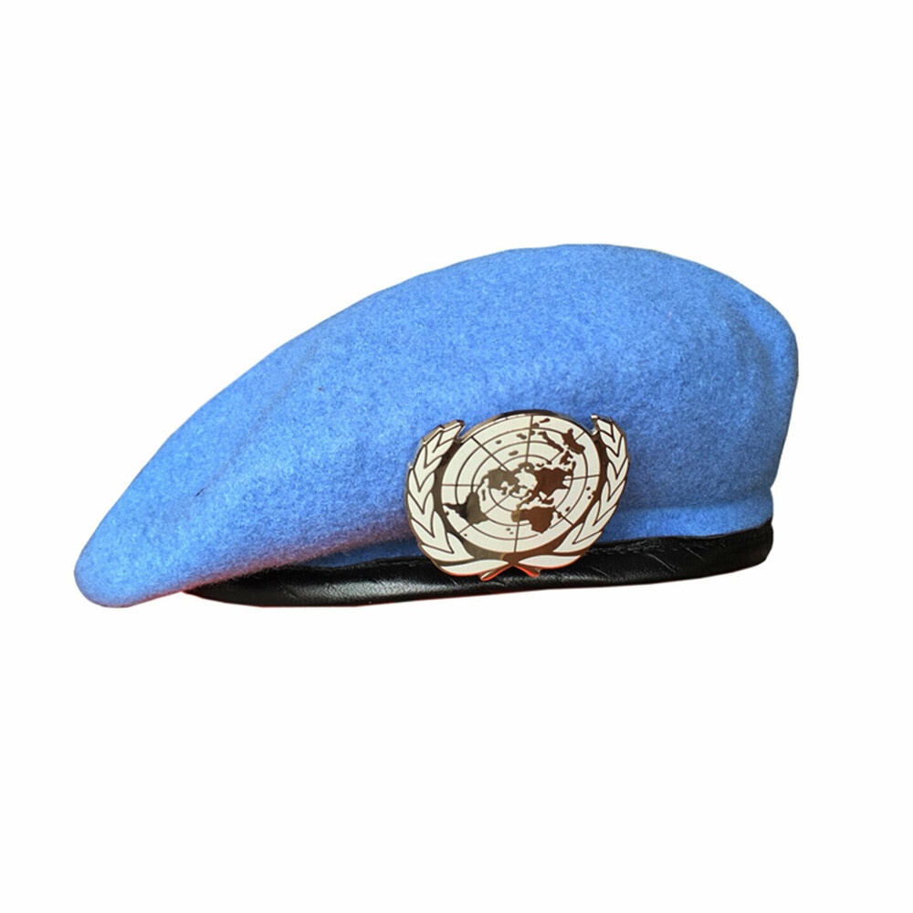 UN BLUE BERET United Nations Peacekeeping Force Cap Hat with UN Badge Size 60 UN BLUE BERET United Nations Peacekeeping Force Cap Hat with UN Badge Size 60