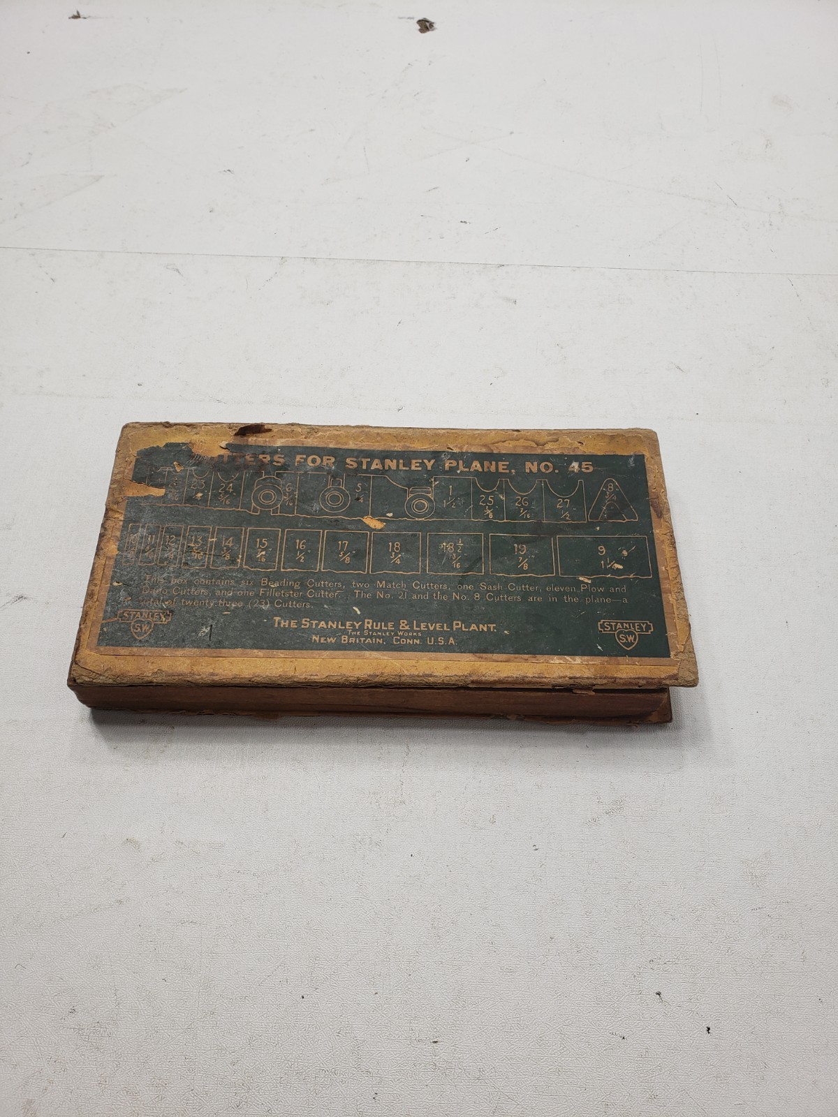 Vintage Stanley N0.45 Combination Plane Cutter Set Wood Box Incomplete Vintage Stanley N0.45 Combination Plane Cutter Set Wood Box Incomplete