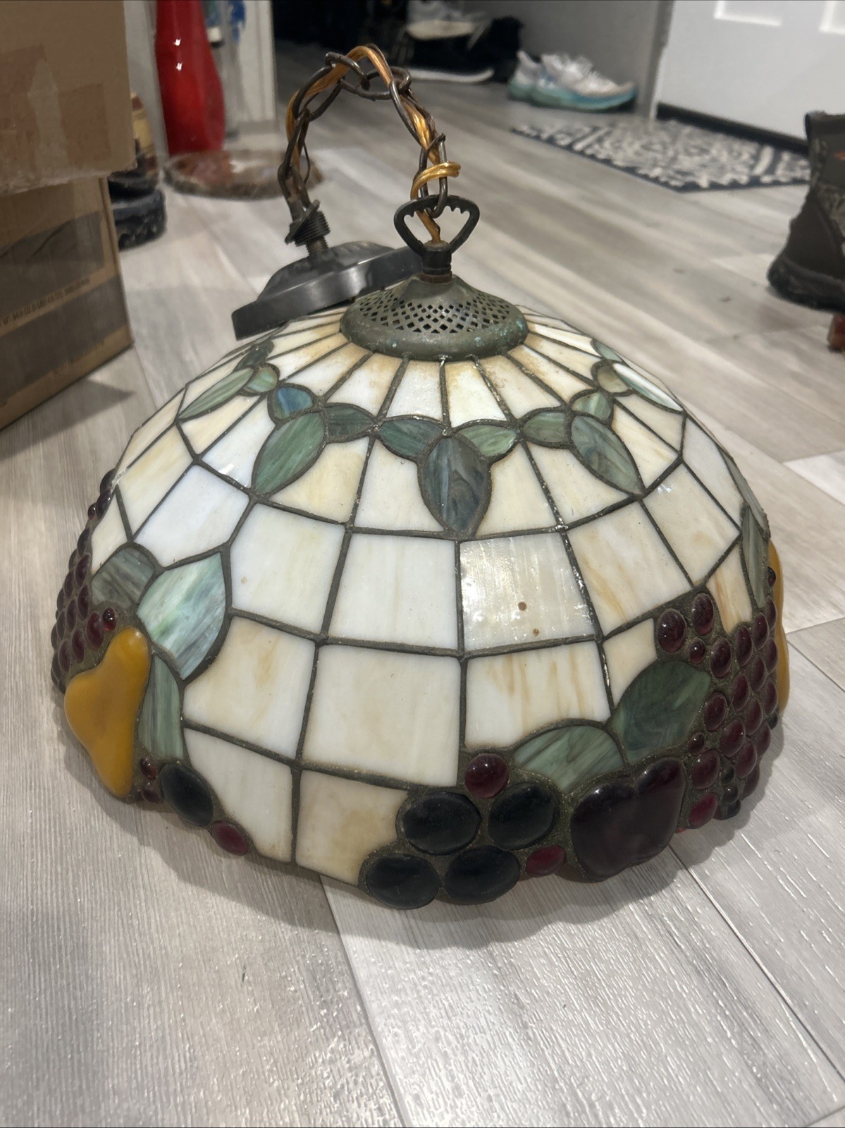 Vintage Tiffany Style Stained Glass Hanging Light