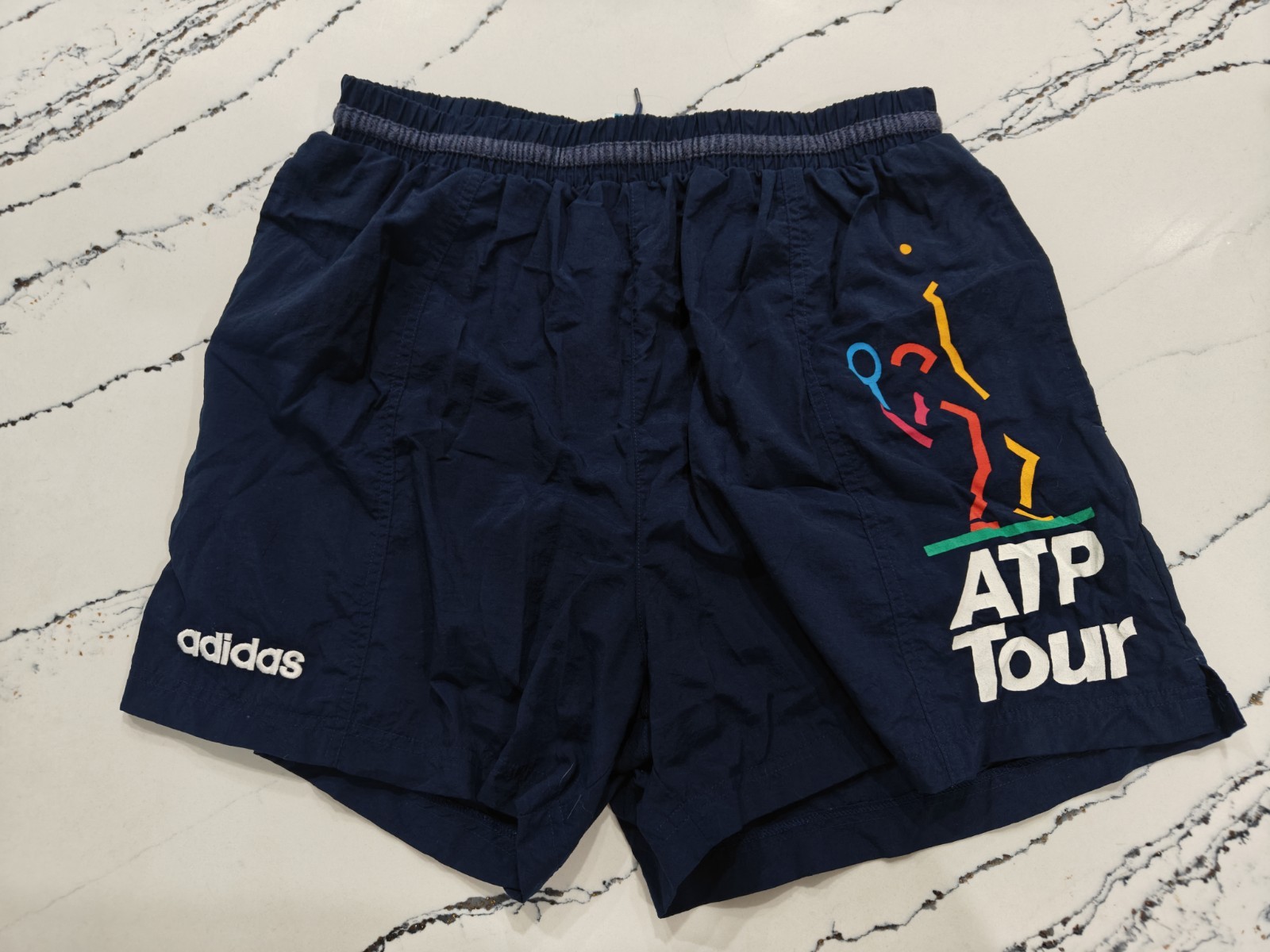 Adidas Vintage 90s ATP Tour Tennis Shorts Medium Fit Navy Blue Adidas Vintage 90s ATP Tour Tennis Shorts Medium Fit Navy Blue