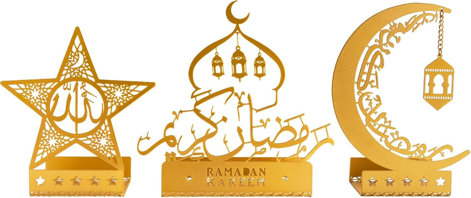 3 Pcs Gold Metal Ramadan Decorations for Home 2026, Eid Mubarak Kareem Sign Isla