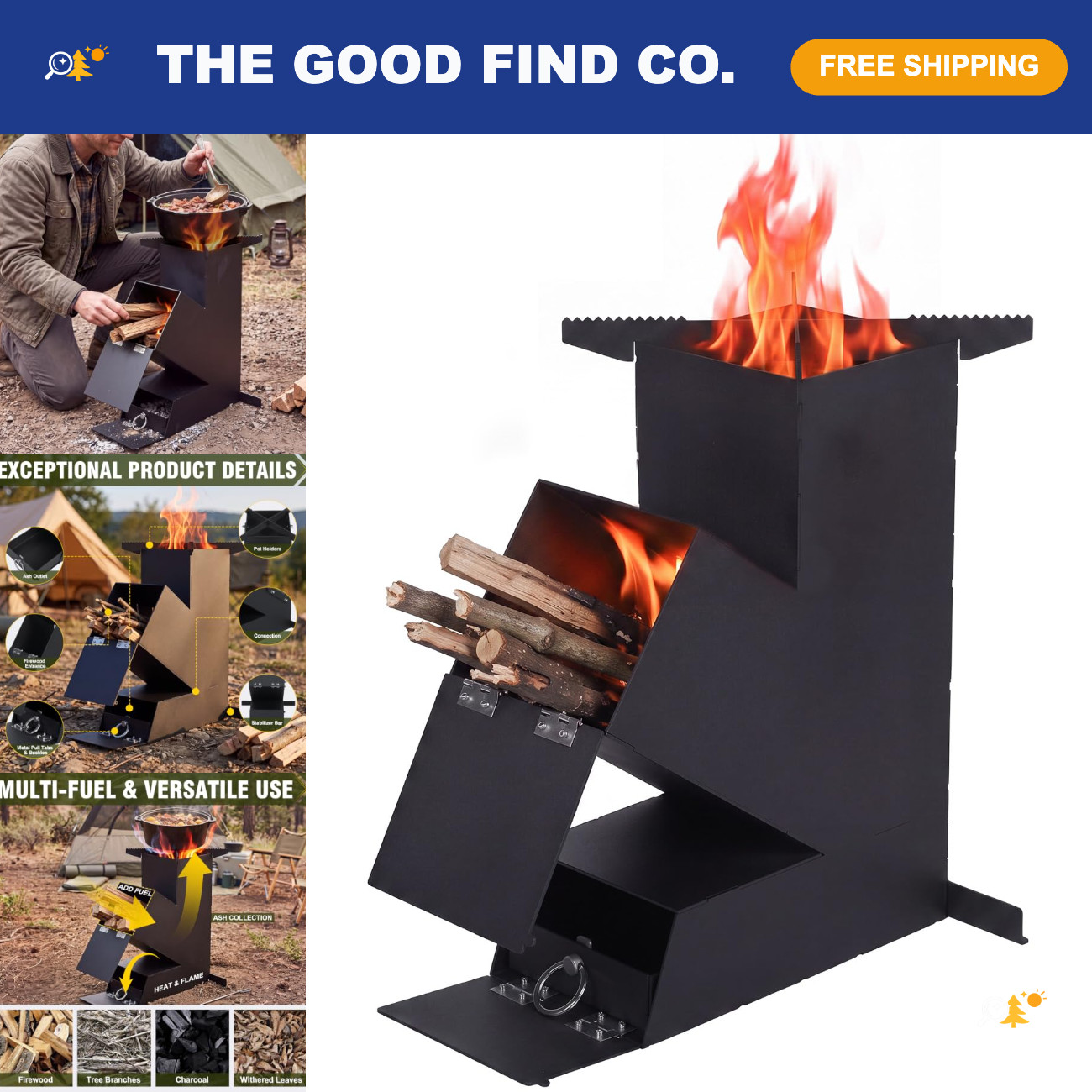Portable Wood Burning Rocket Stove for Cooking - Compact 15\