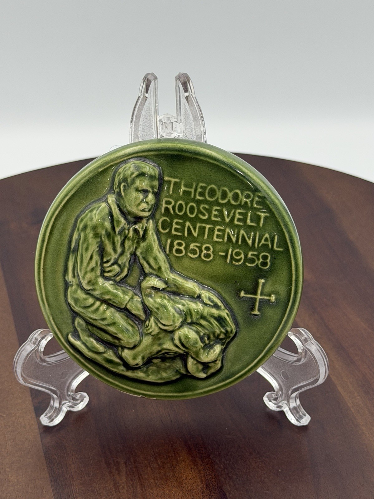 Rosemeade Pottery Theodore Roosevelt Green Centennial 1858-1958 4 Rosemeade Pottery Theodore Roosevelt Green Centennial 1858-1958 4