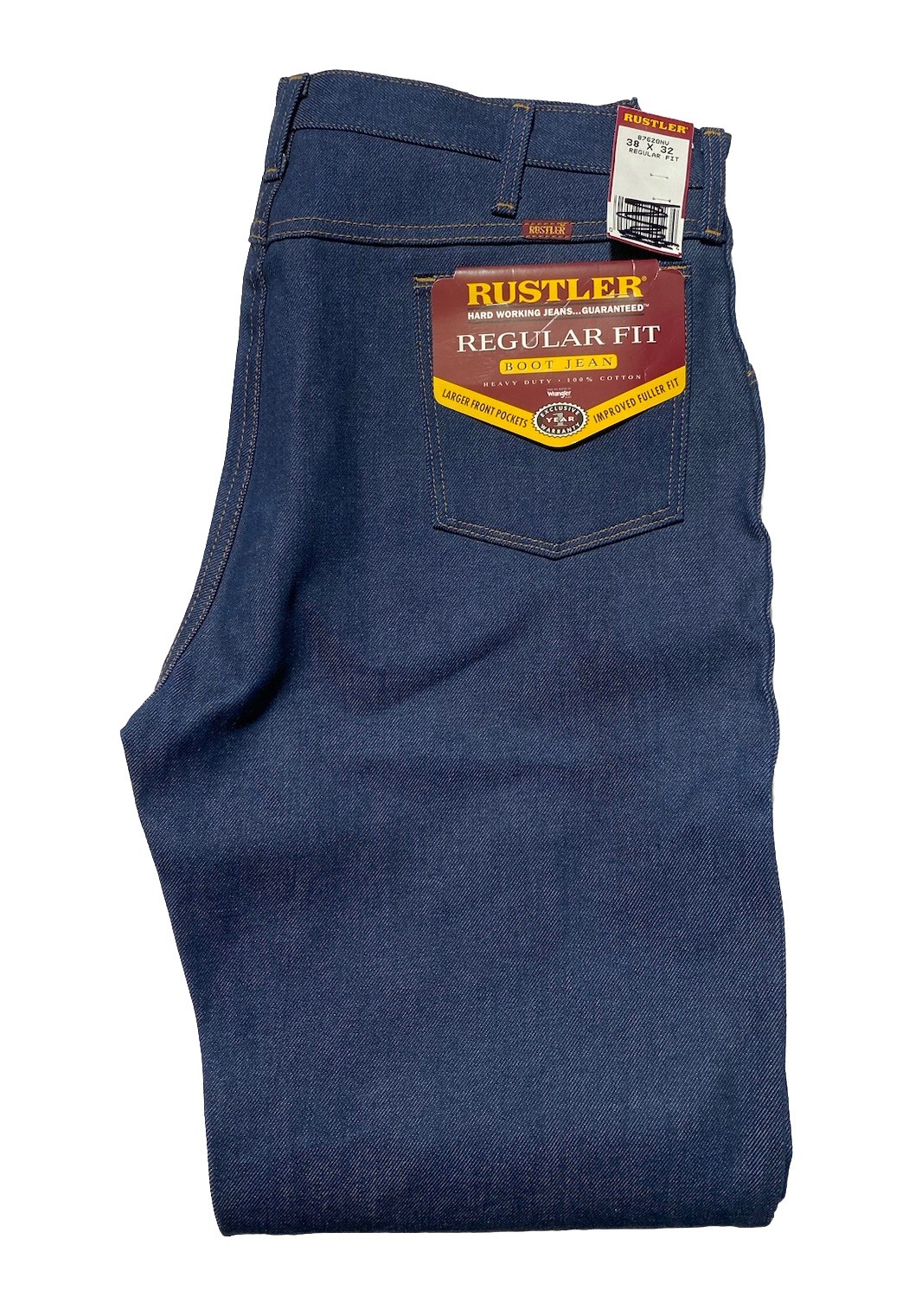 Vintage Rustler Wrangler Boot Jeans Mens 38 X 32 Regular Fit Dark Blue USA New