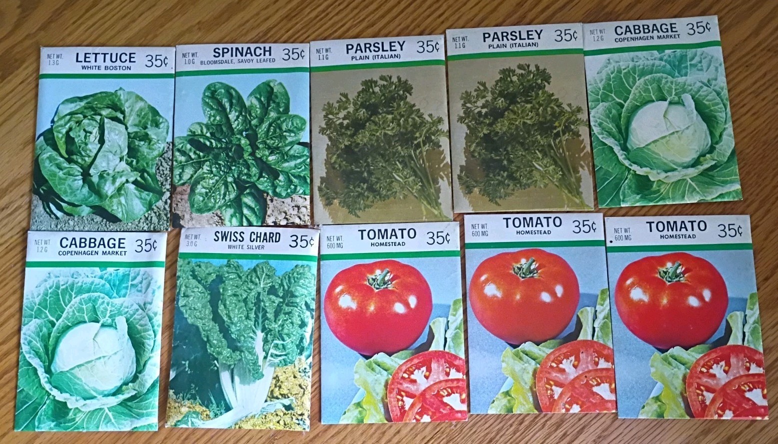 Vintage 1977 Vegetable Seeds 10 Packs Lot 2 Tomato Lettuce Chard Cabbage