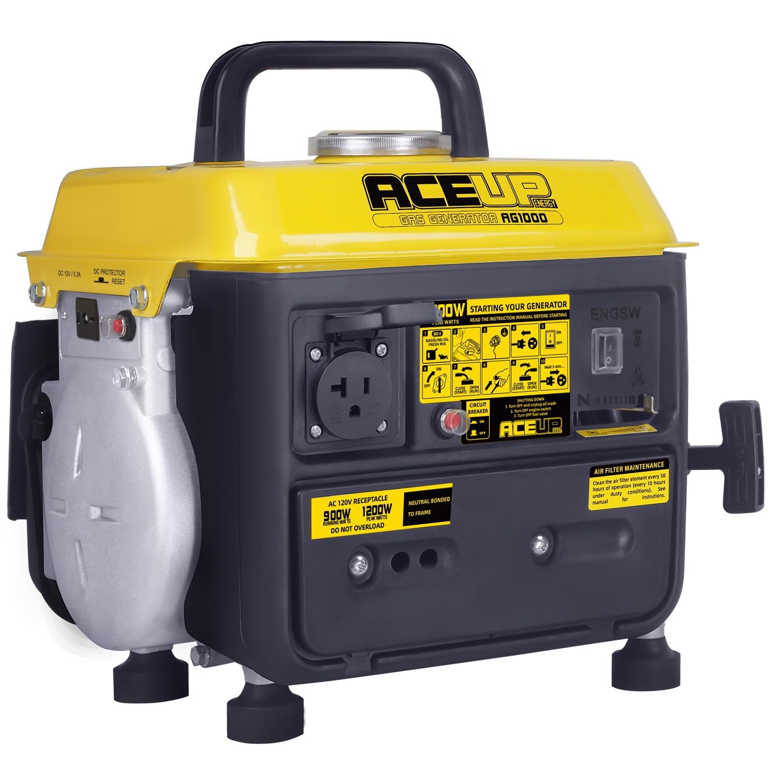Aceup Energy Generador Gasolina 1200W Portátil Emergencia Arranque Cuerda EPA