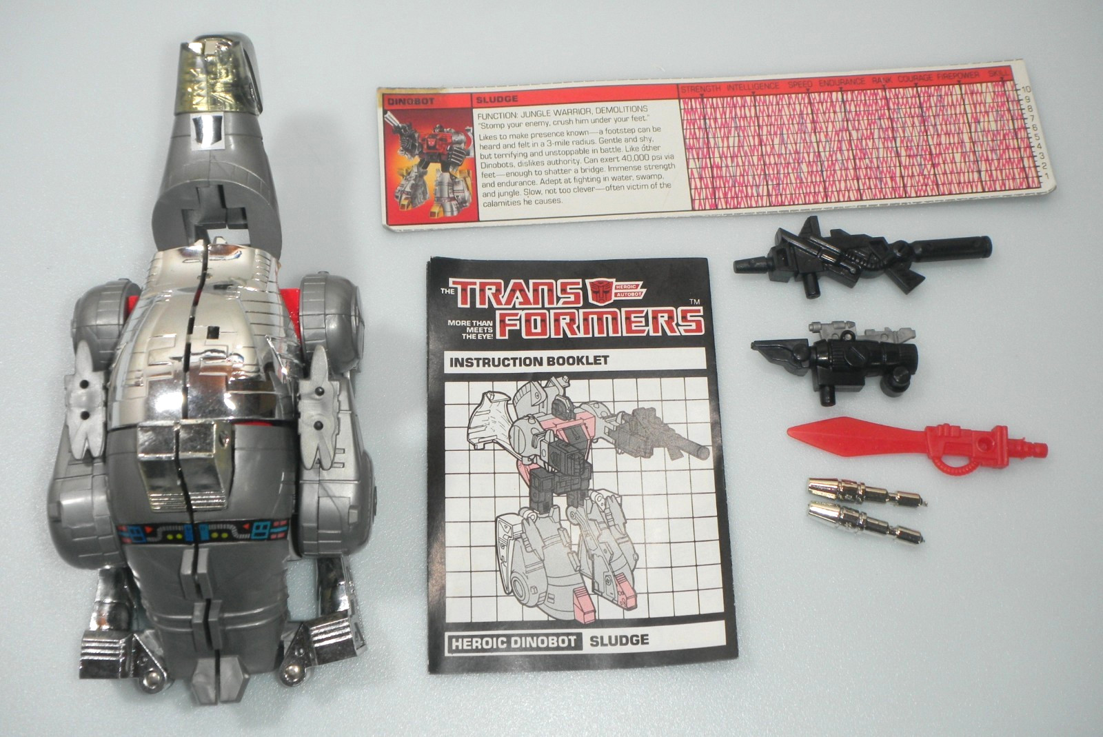 Vintage 1985 Sludge Dinobot Transformers G1 99% Complete Figure & Tech Specs 80s