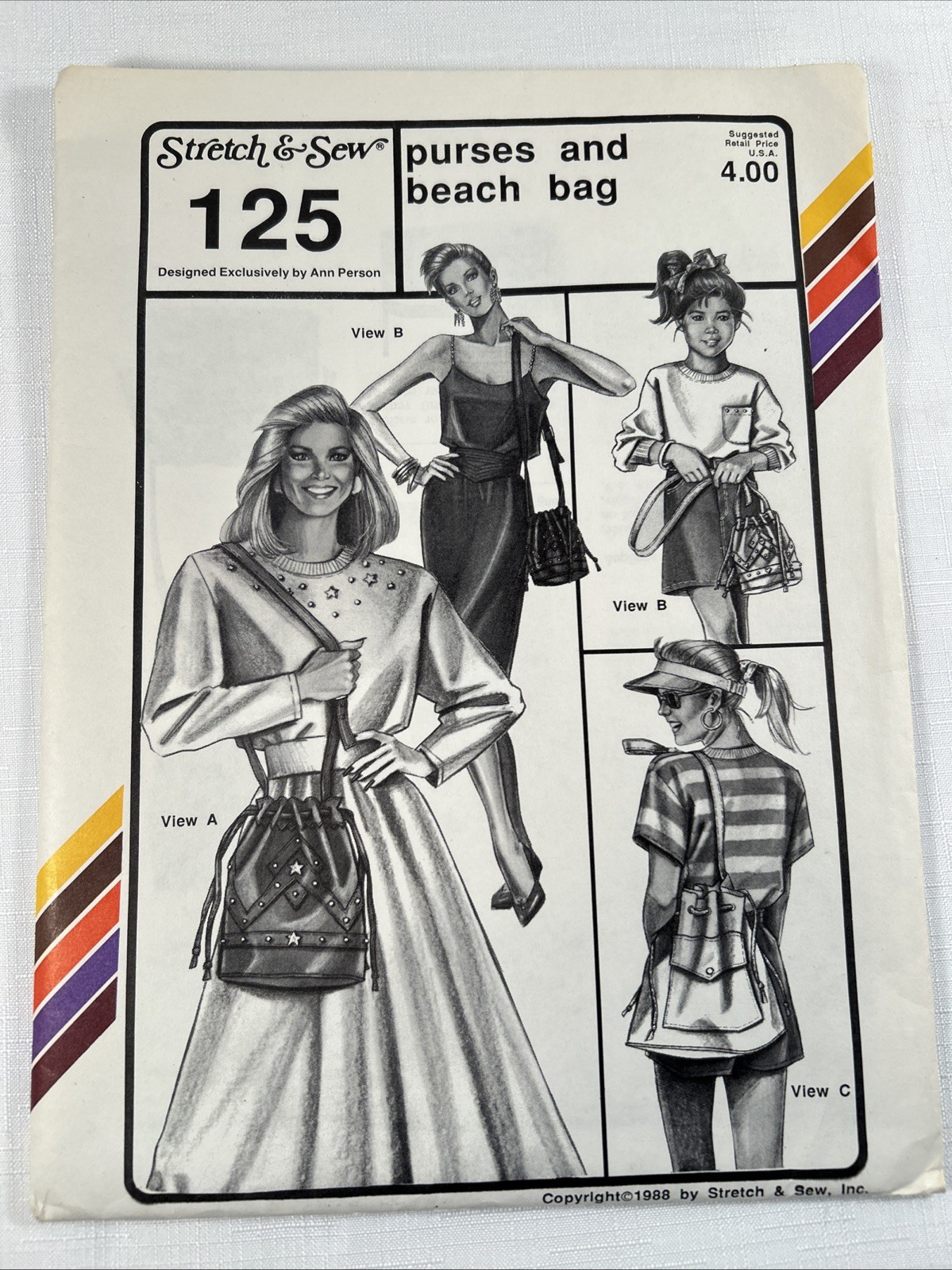 Vintage 1988 Stretch & Sew 125 Purses Beach Bag Sewing Pattern Uncut Ann Person