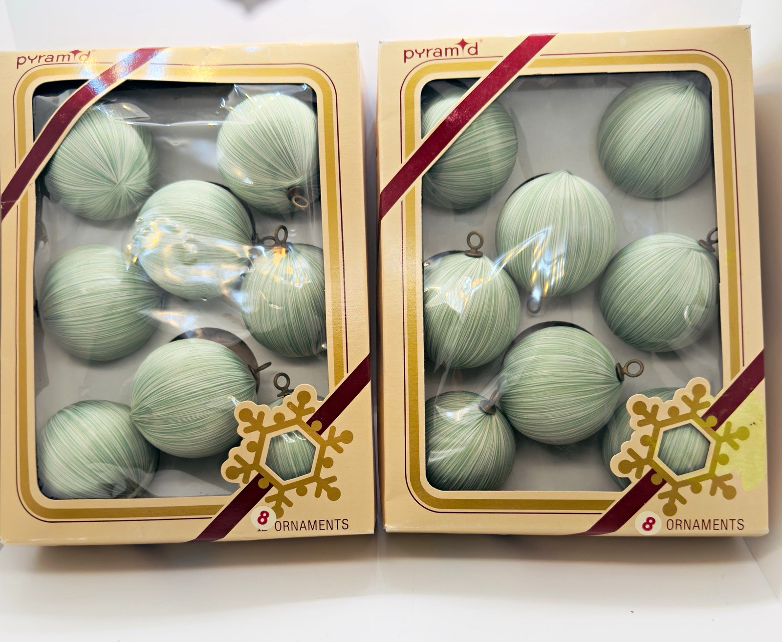 VTG Pyramid Satin Sheen Ornaments Lot 16 Sage Mint Green Spun Thread Silk Ball VTG Pyramid Satin Sheen Ornaments Lot 16 Sage Mint Green Spun Thread Silk Ball