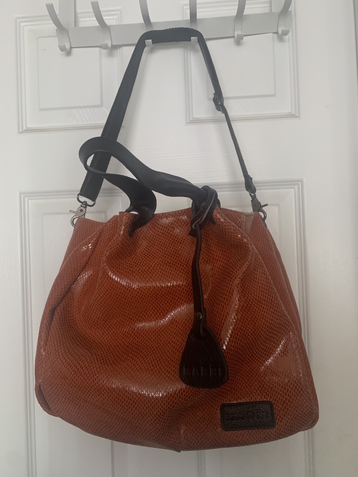 MARNI  Snake Embossed Leather Tote Handbag with Strap Medium Orange Used once
