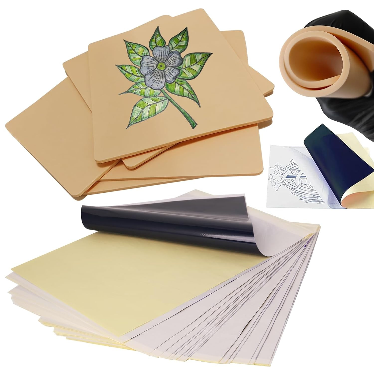20Pcs Tattoo Practice Skin Kit with Transfer Paper, 5Pcs 3Mm Thick Fake Skin and 20Pcs Tattoo Practice Skin Kit with Transfer Paper, 5Pcs 3Mm Thick Fake Skin and