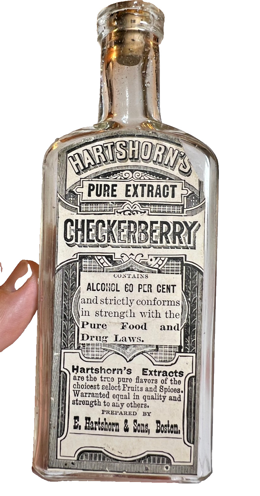 Hartshorn’s Pure Extract Checkerberry Bottle Label c.1910 Boston Massachusetts