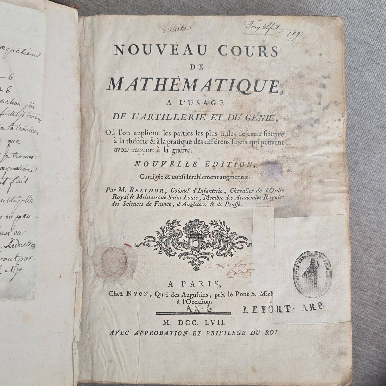 M. Belidor Nouveau Cours de Mathematique Paris Nyon 1757 Leather Illus French M. Belidor Nouveau Cours de Mathematique Paris Nyon 1757 Leather Illus French
