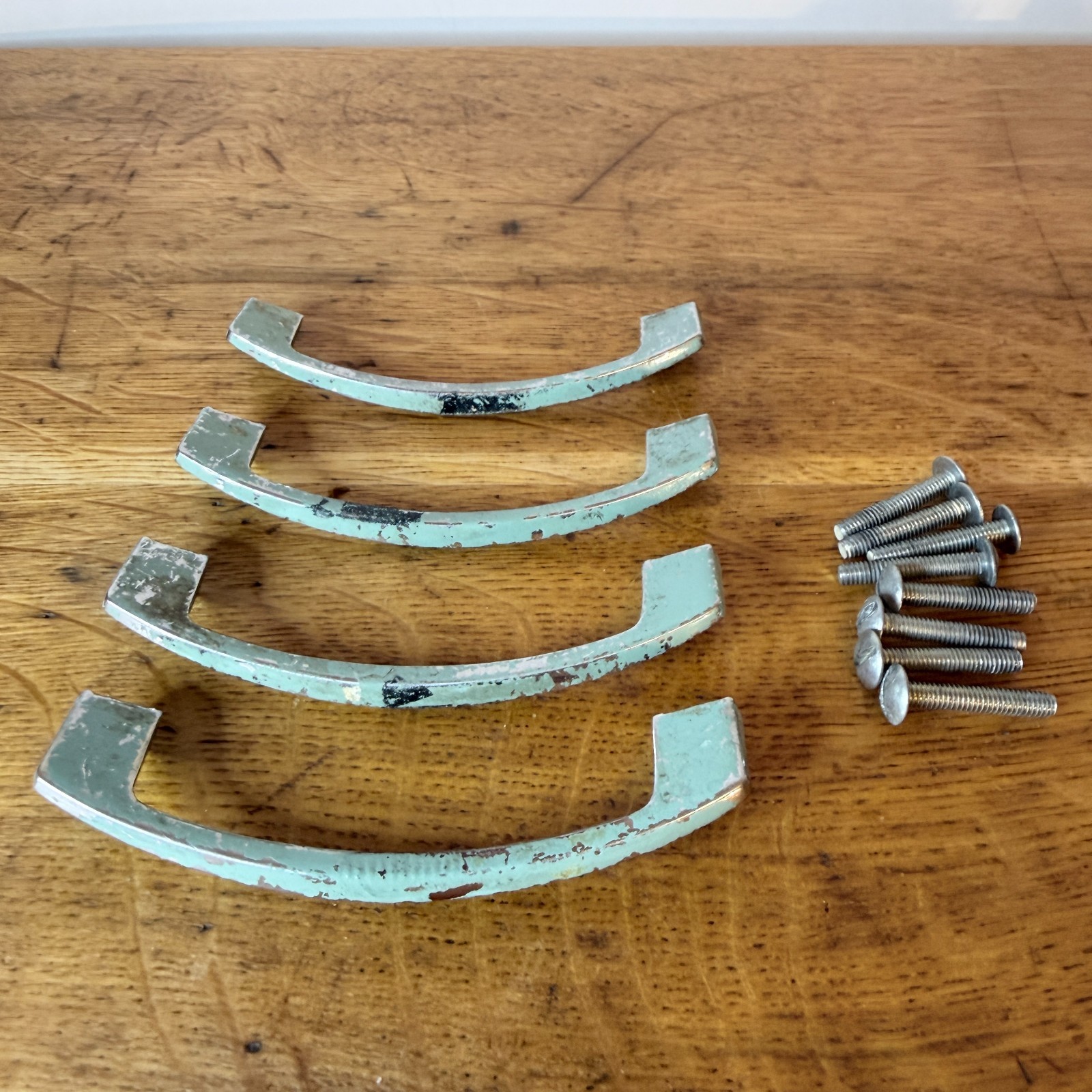 Set 4 Vintage 1950s Mid Century Seafoam Green Drawer Pulls Handles 3.5\