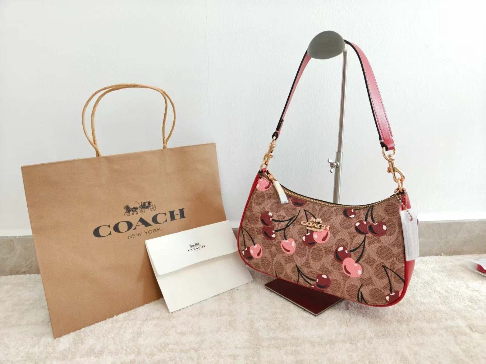 Coach Model CY694 Teri Shoulder In Signature Canvas With Cherry Print CY694