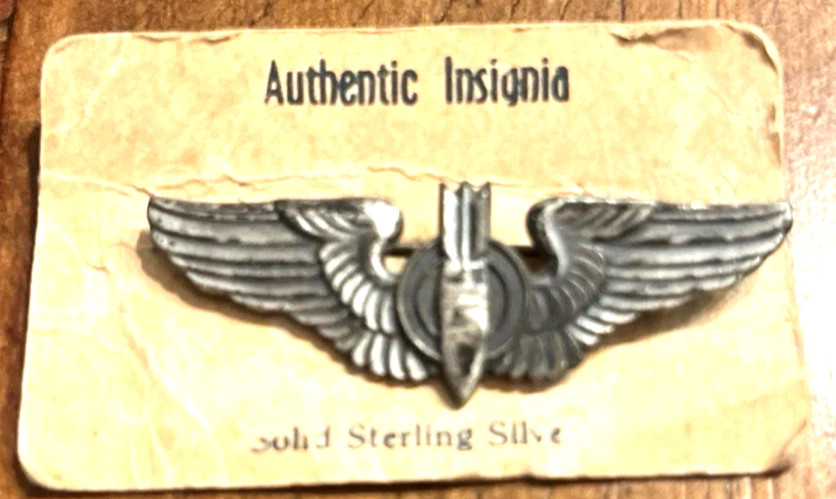 WW2  Sterling Silver Bombardier  Aviation Wings Pin Back  SEE STORE WW2 MEDALS