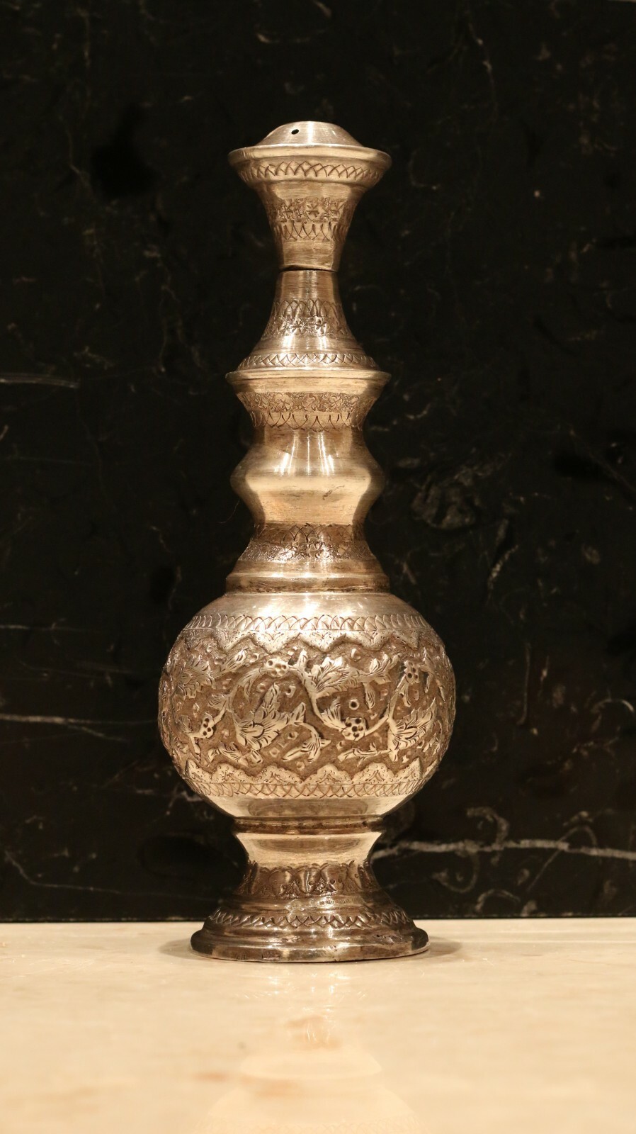 Antique elegant Silver 84 Rosewater Sprinkler Bottle needle engraving