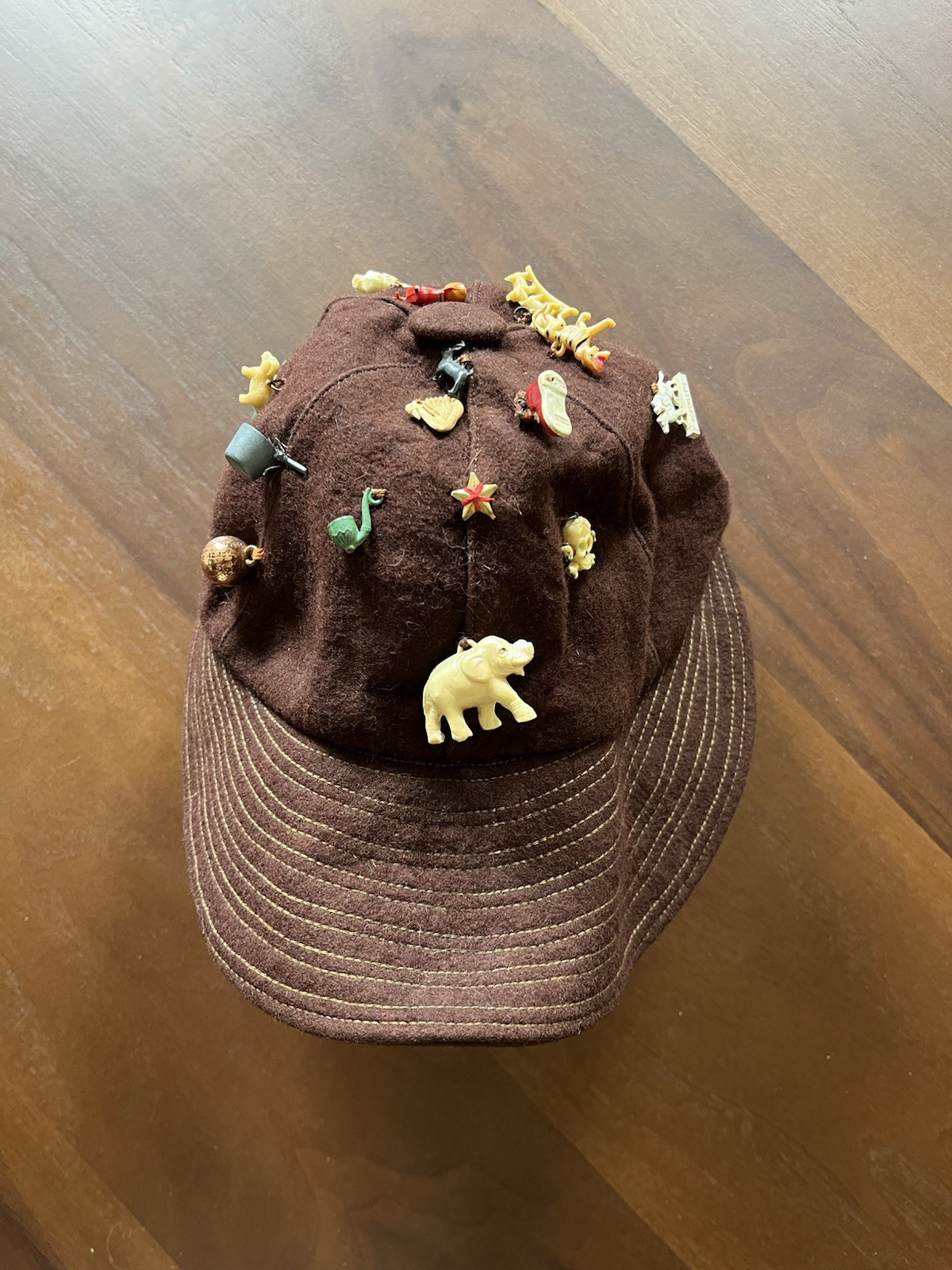Vintage Cracker Jack Charm Hat Brown Wool 17 Charms 1 Pin Vintage Cracker Jack Charm Hat Brown Wool 17 Charms 1 Pin