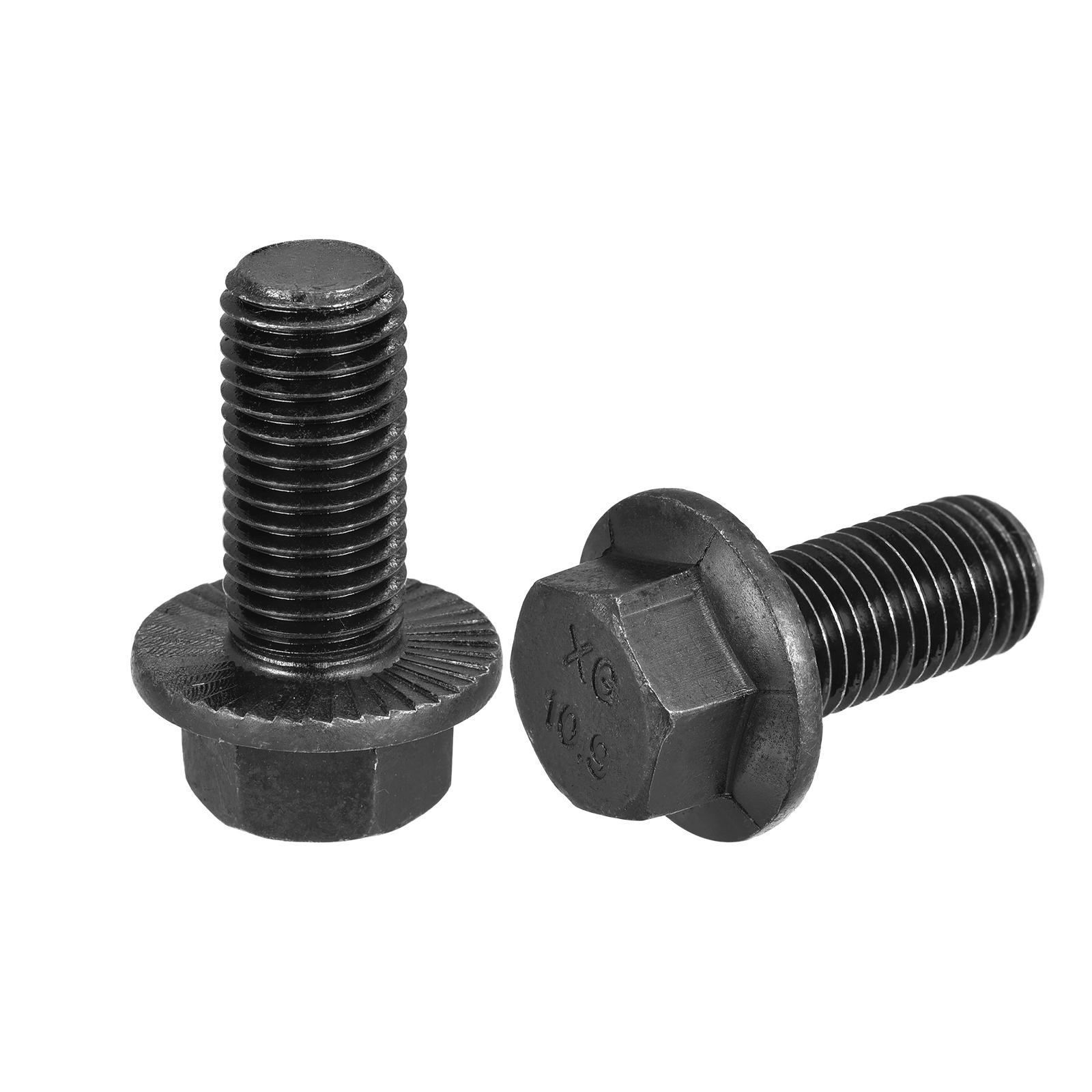 2pcs M16x35mm Hex Serrated Flange Bolts 10.9 Grade Carbon Steel Screws