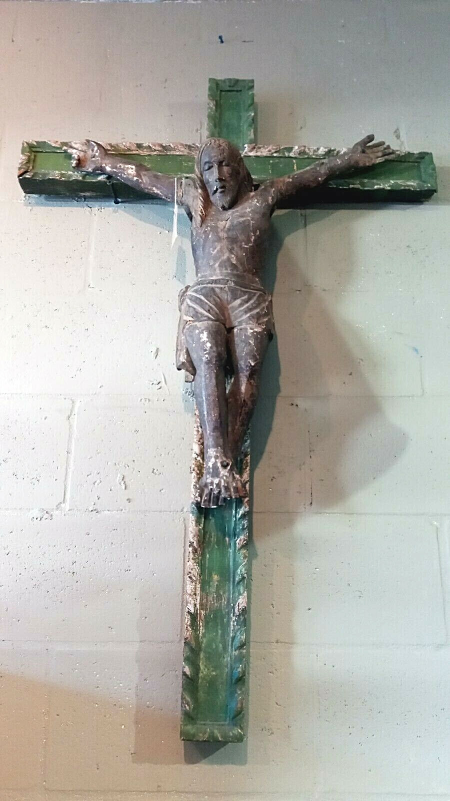 COLONIAL ANTIQUE -LARGE WOODEN HANDMADE CRUCIFIX- COLONIAL ANTIQUE -LARGE WOODEN HANDMADE CRUCIFIX-