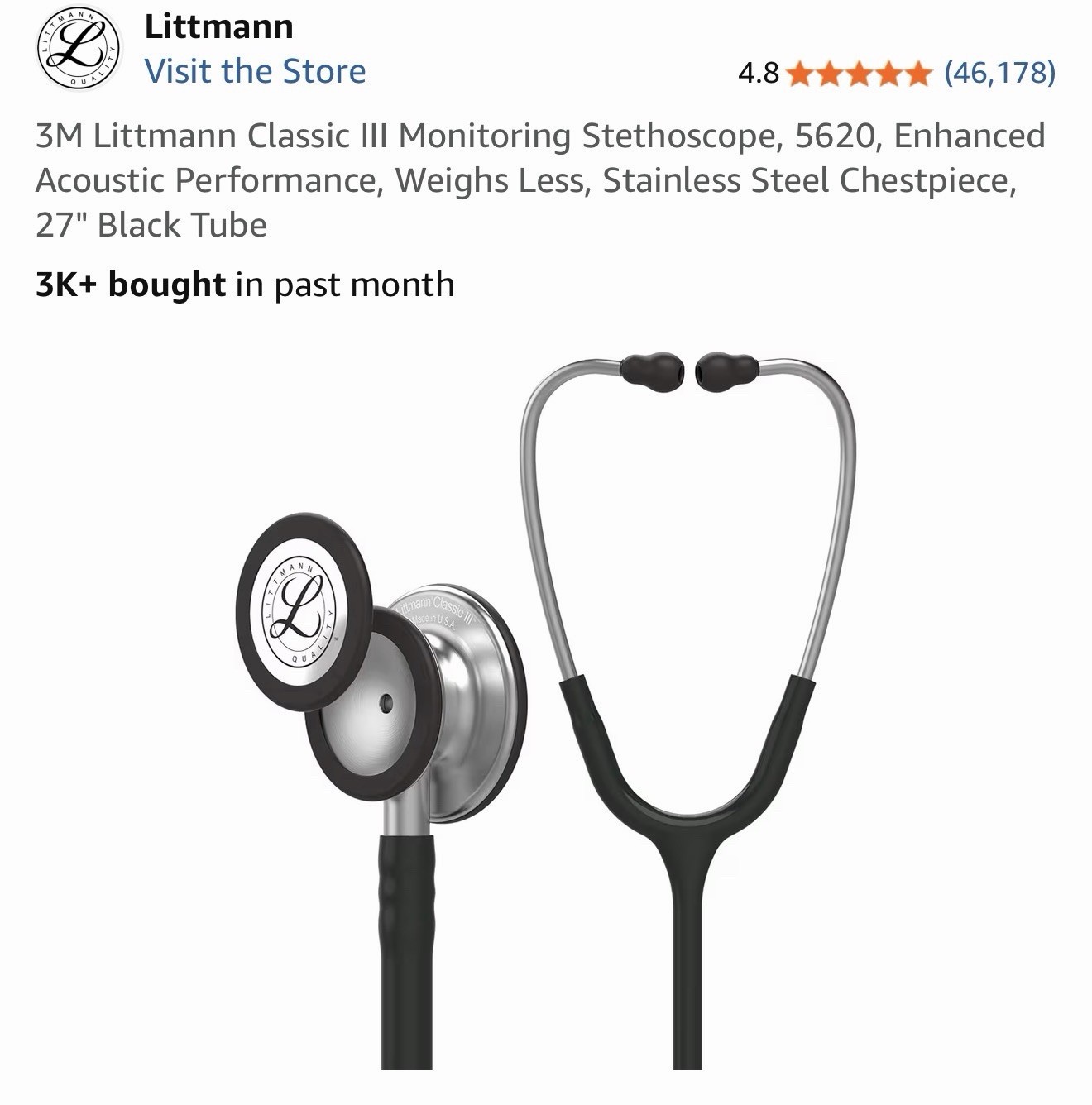 3M Littmann Classic III 27 inch Monitoring Stethoscope (5811)