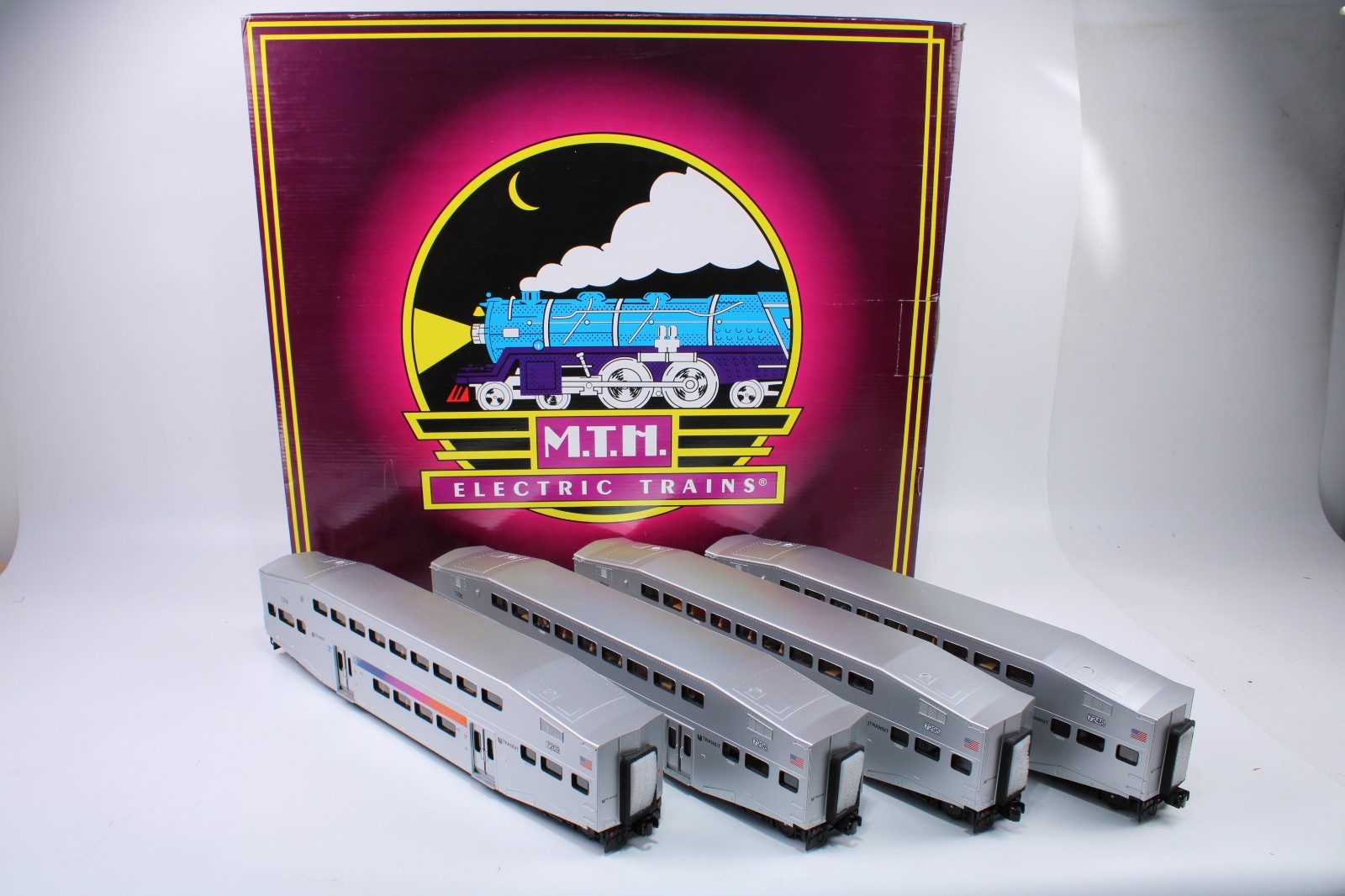 MTH 20-61051 O Gauge Bi-Level Bombardier Passenger 4-Car Set NJ Transit