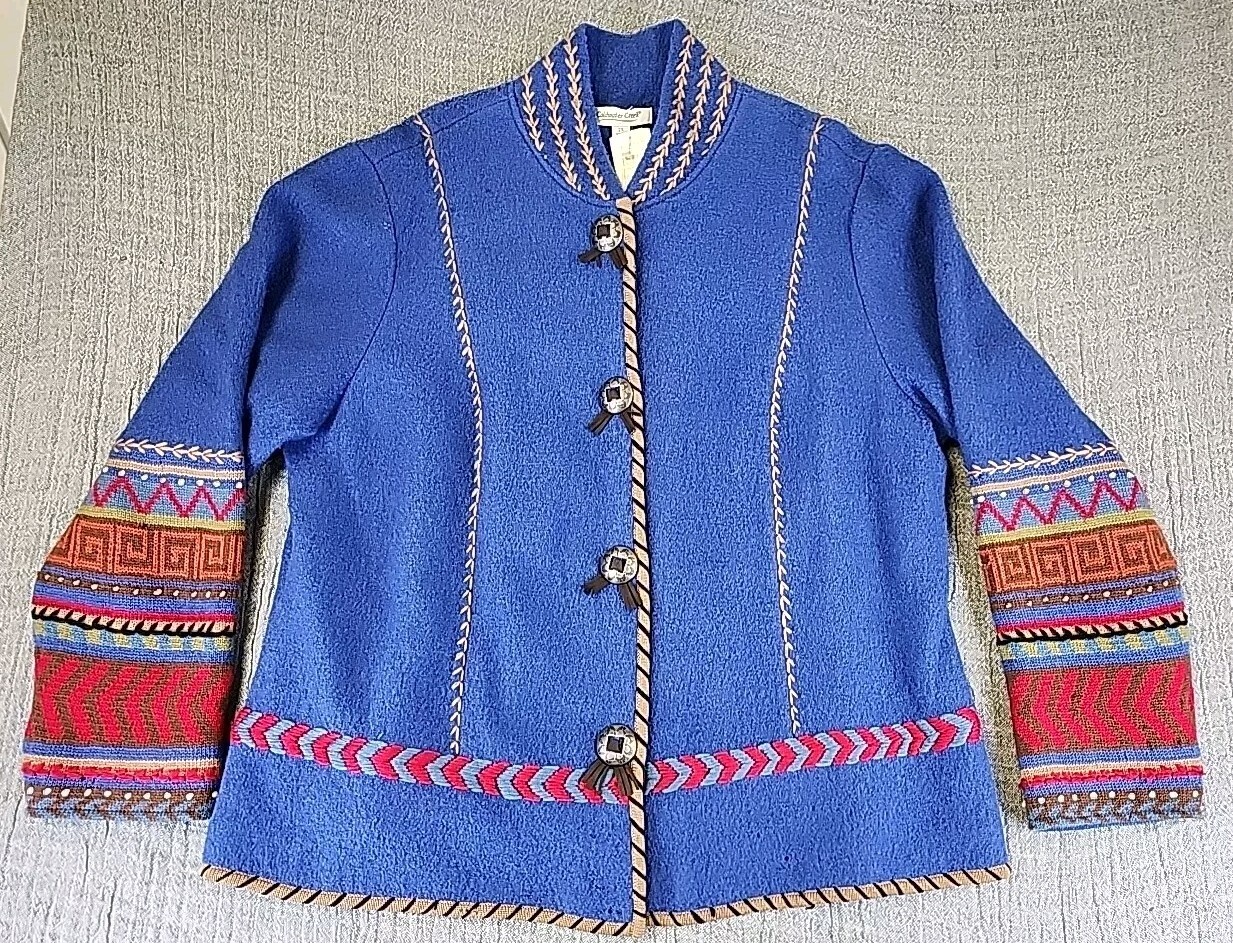 NWT Coldwater Creek Stripe Sleeve Women’s Wool Cardigan Sweater Sz 2X - READ