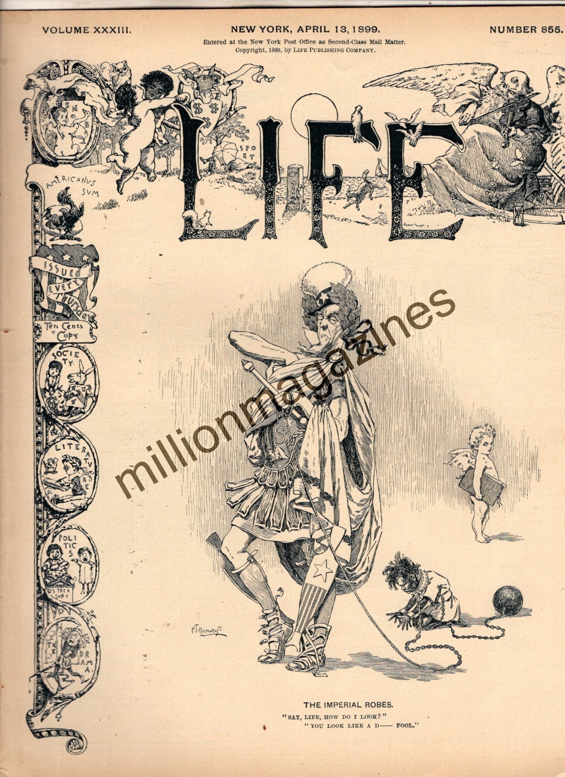 1899 Life April 13-You look like a fool Uncle Sam with the Philippines in chains