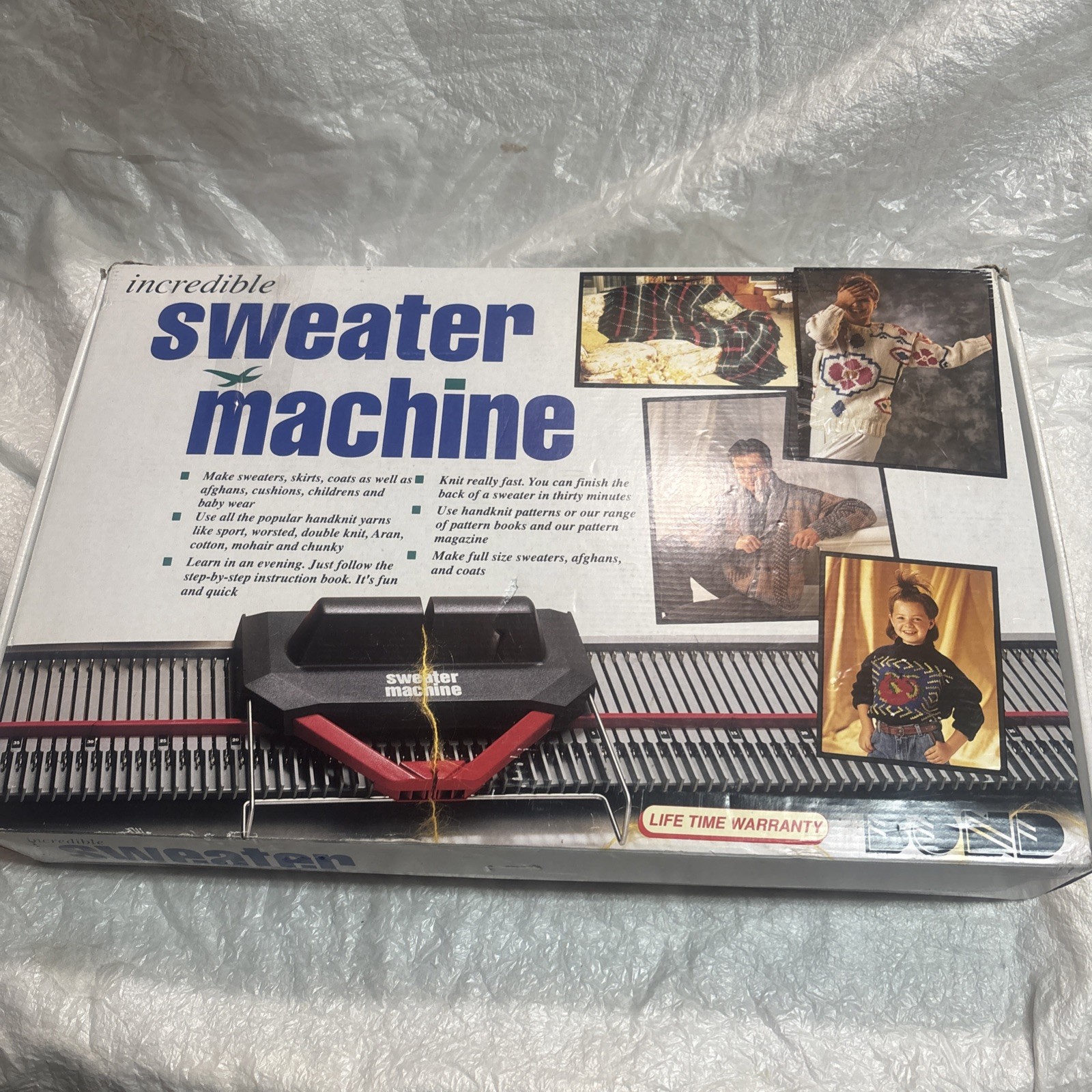VINTAGE BOND INCREDIBLE SWEATER MACHINE KNITTING IN BOX  with  accessories 