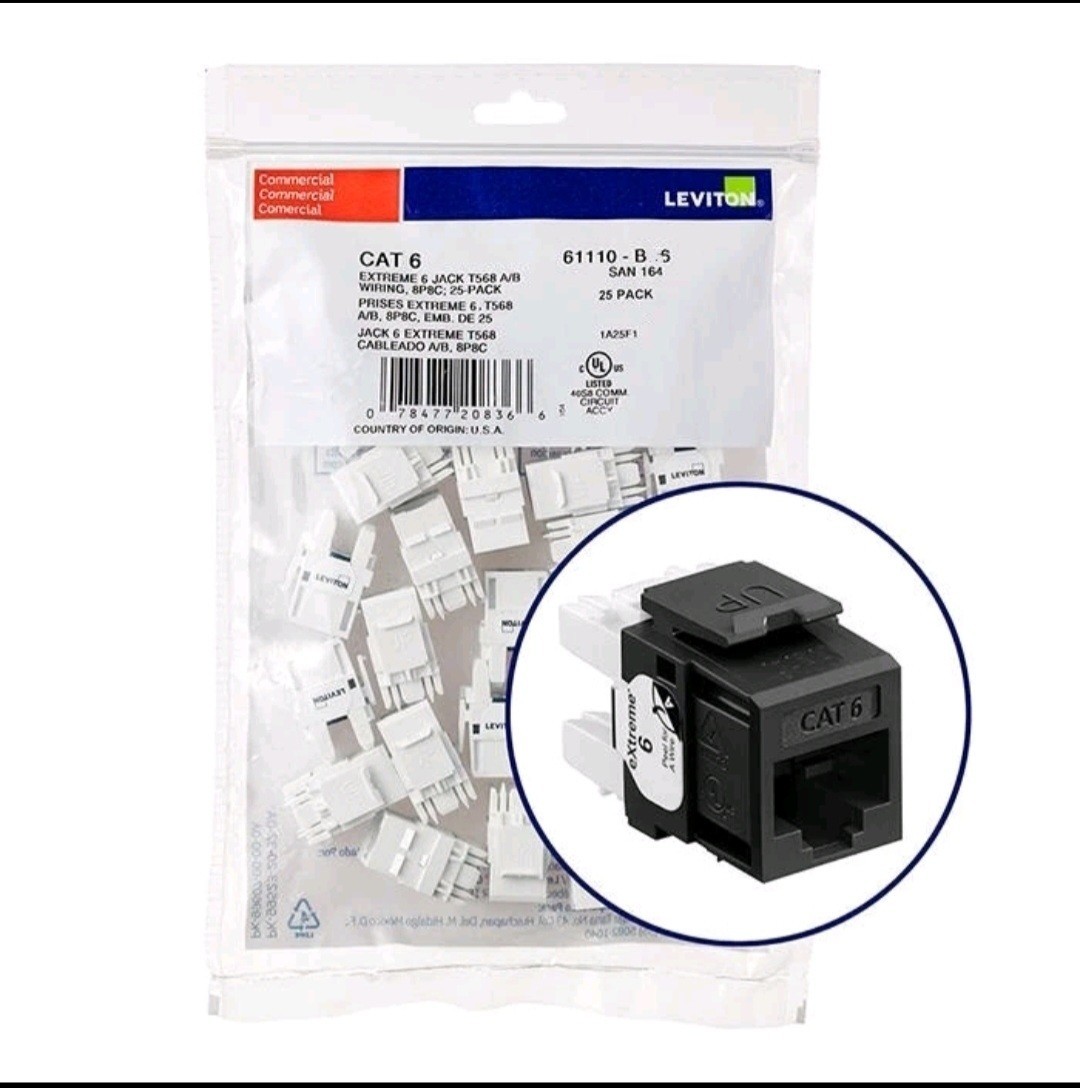 Leviton 61110-BE6 Extreme Cat 6 UTP Quickport Jack Black( 150 pack) Leviton 61110-BE6 Extreme Cat 6 UTP Quickport Jack Black( 150 pack)