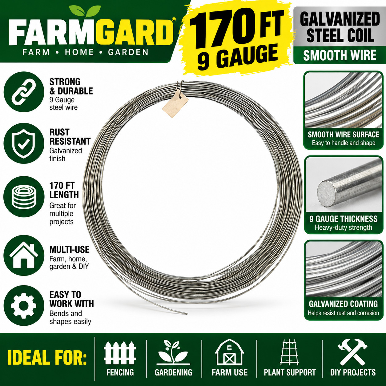 FARMGARD 170 ft 9 Gauge Galvanized Steel Smooth Coil Wire Class 3 10 lb