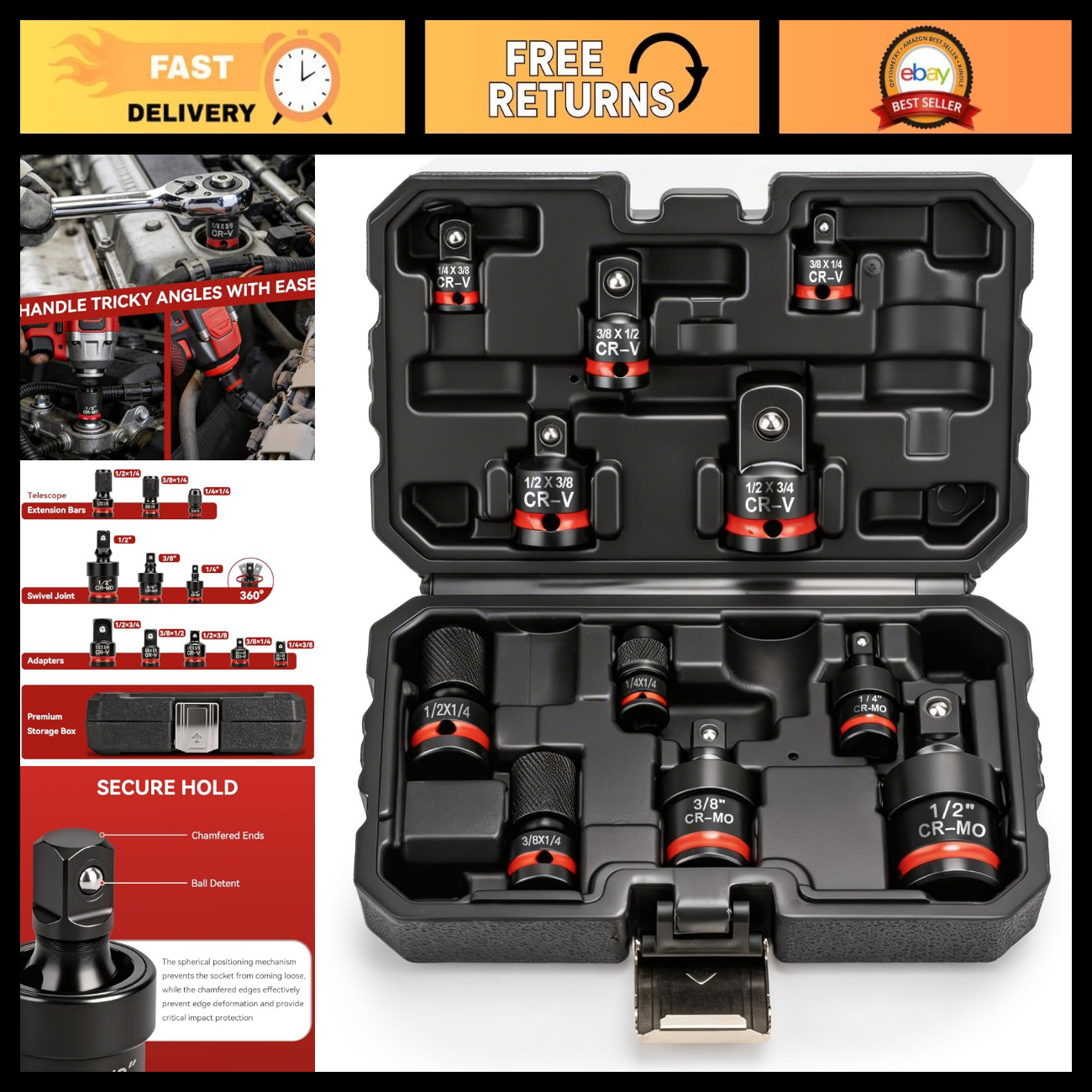 11PC Socket Adapter Set, Drill Bit Socket Adapters, CR-V & CR-MO, Tool Kit Essen 11PC Socket Adapter Set, Drill Bit Socket Adapters, CR-V & CR-MO, Tool Kit Essen